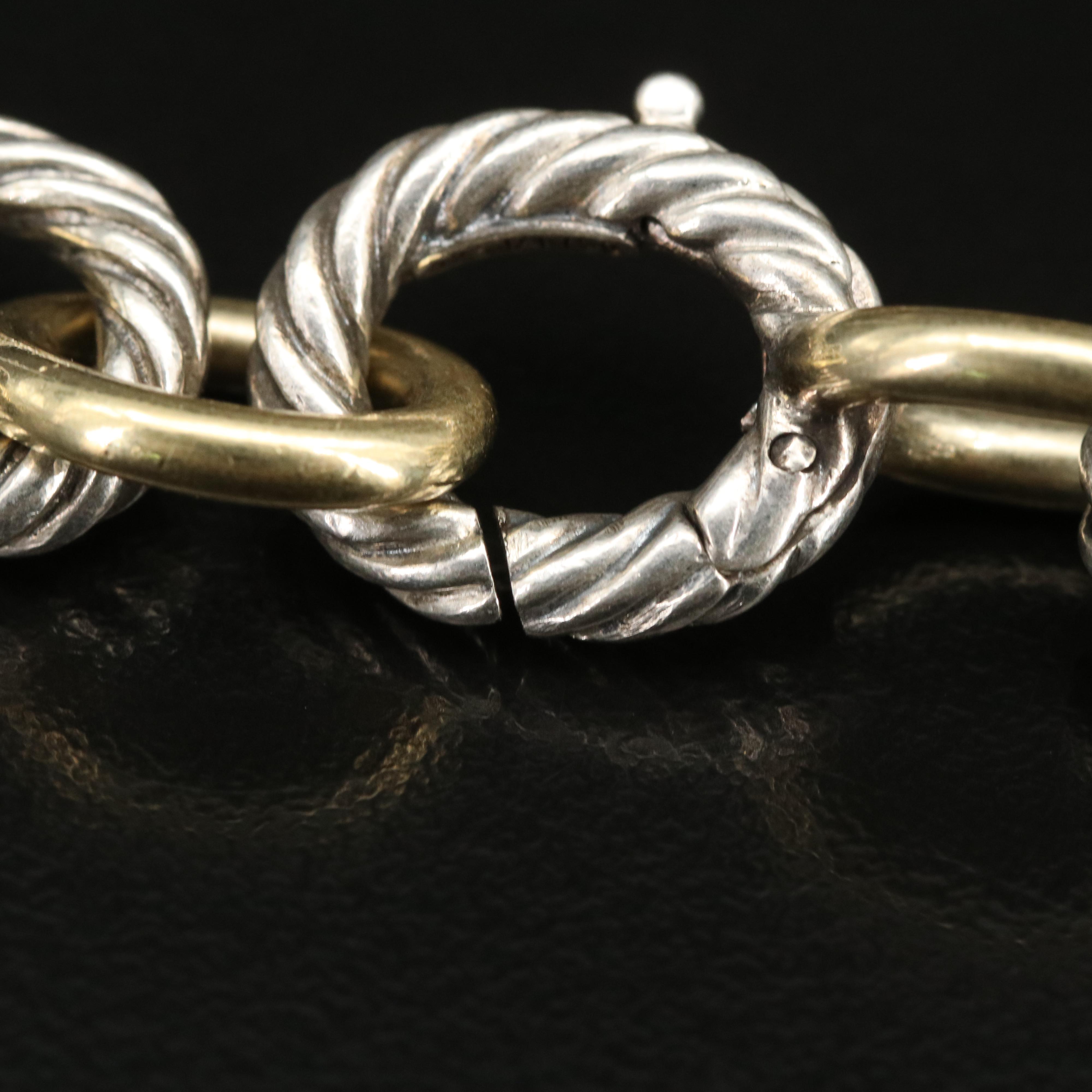 David Yurman Sterling Cable Link Chain Necklace with 18K Bonded Gold