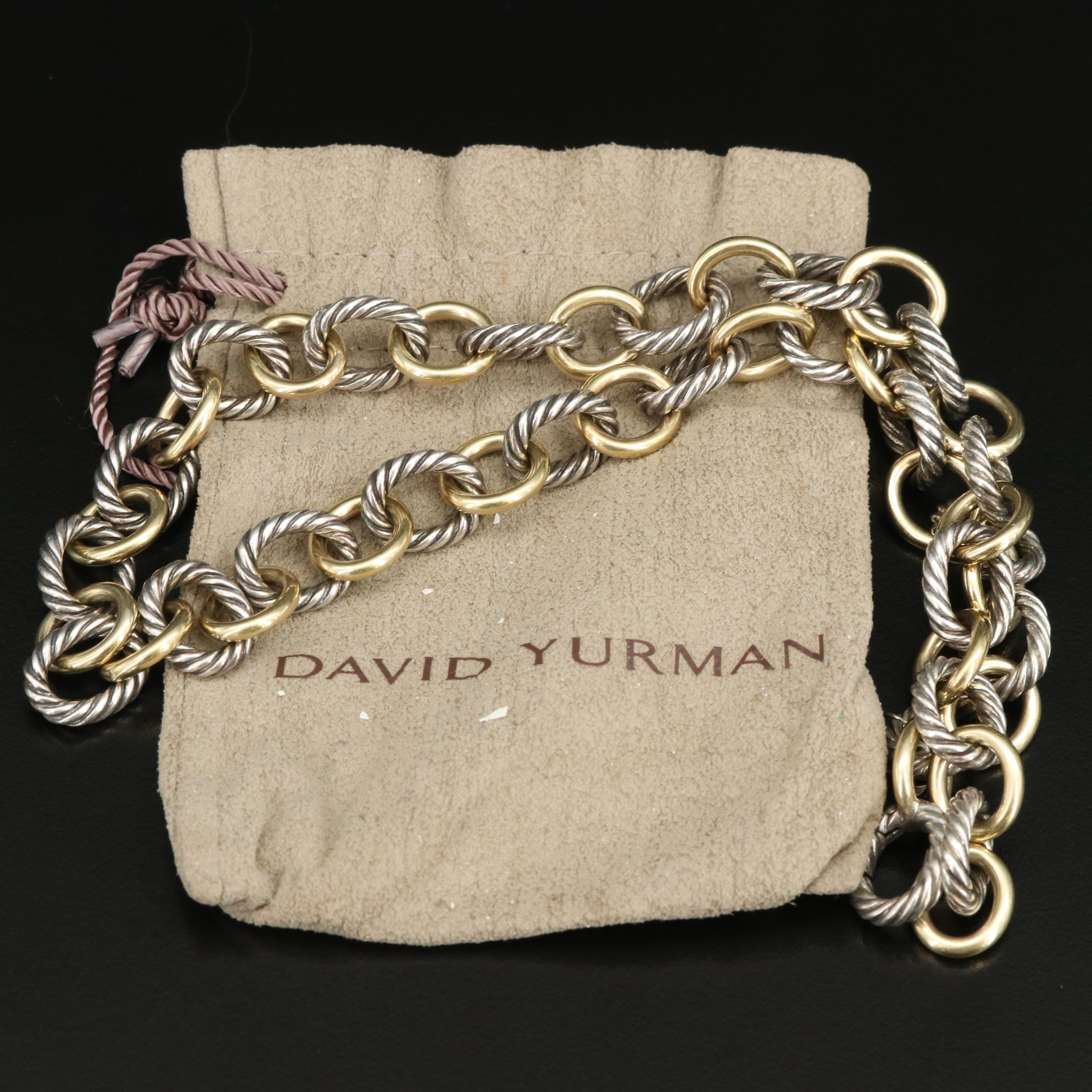 David Yurman Sterling Cable Link Chain Necklace with 18K Bonded Gold
