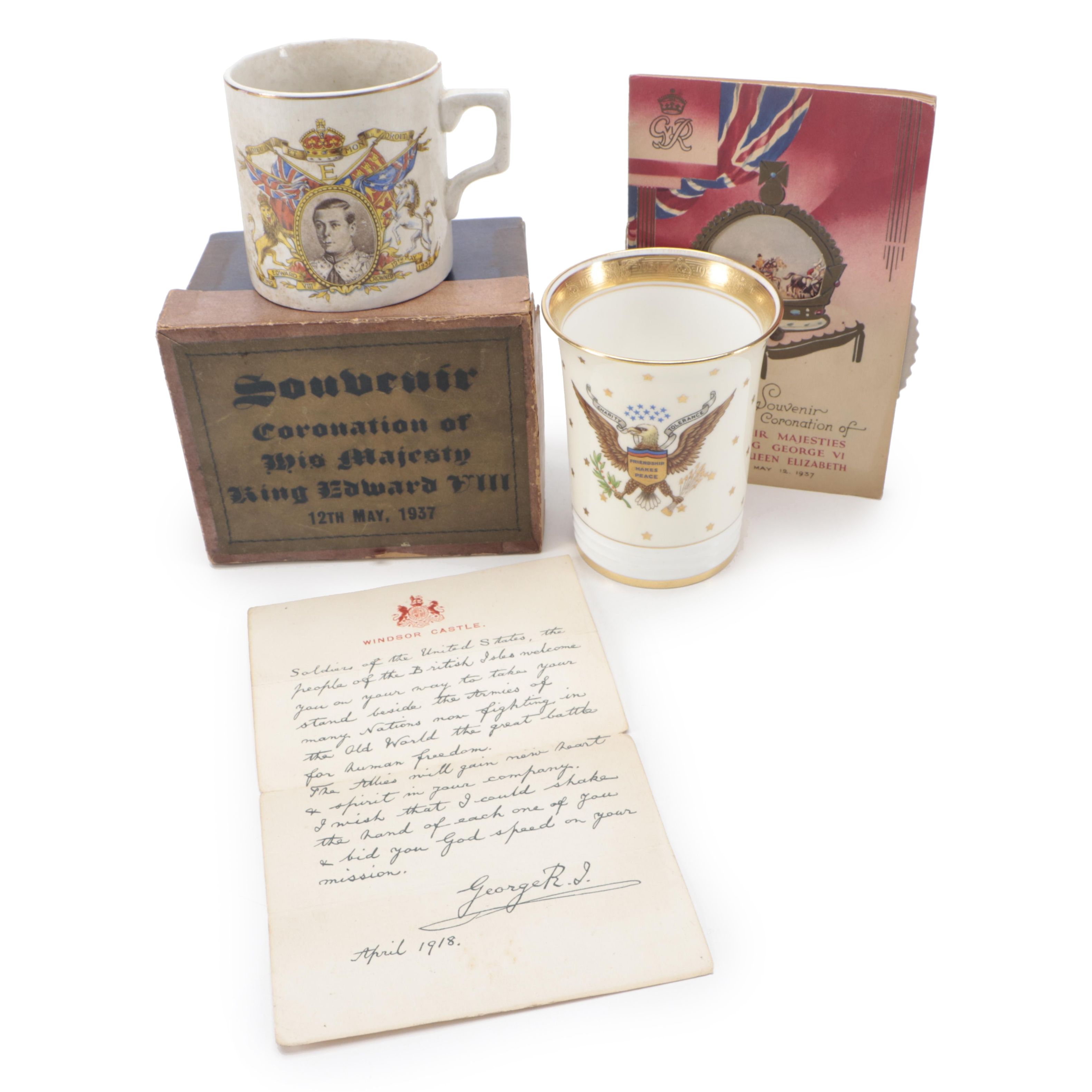 King George VI and Queen Elizabeth Royal Commemoratives and Letter from King