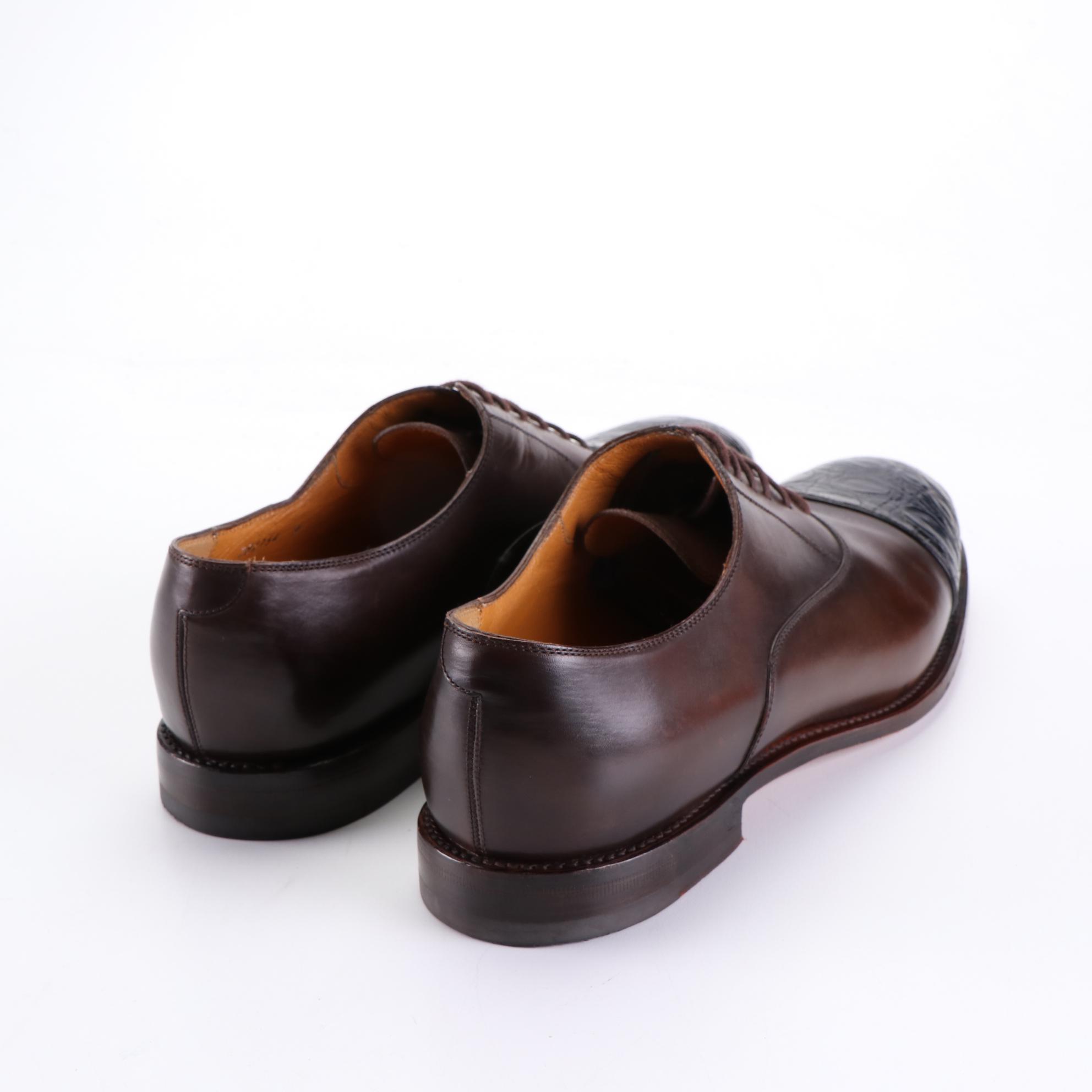 Men's Gucci Crocodile Cap Toe Oxfords in Brown Leather