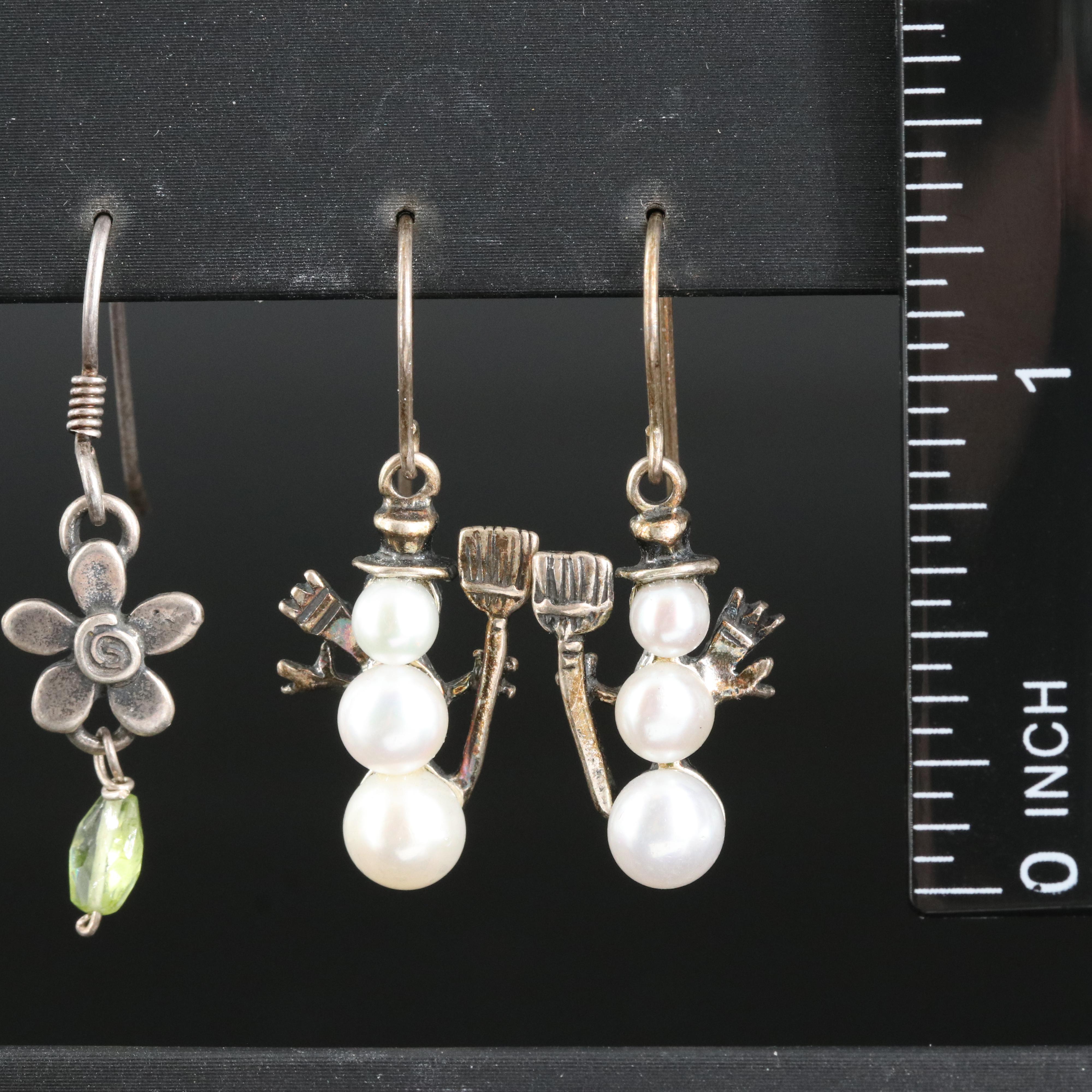 Sterling Drop Earrings Featuring Jasper, Pearl and Cubic Zirconia