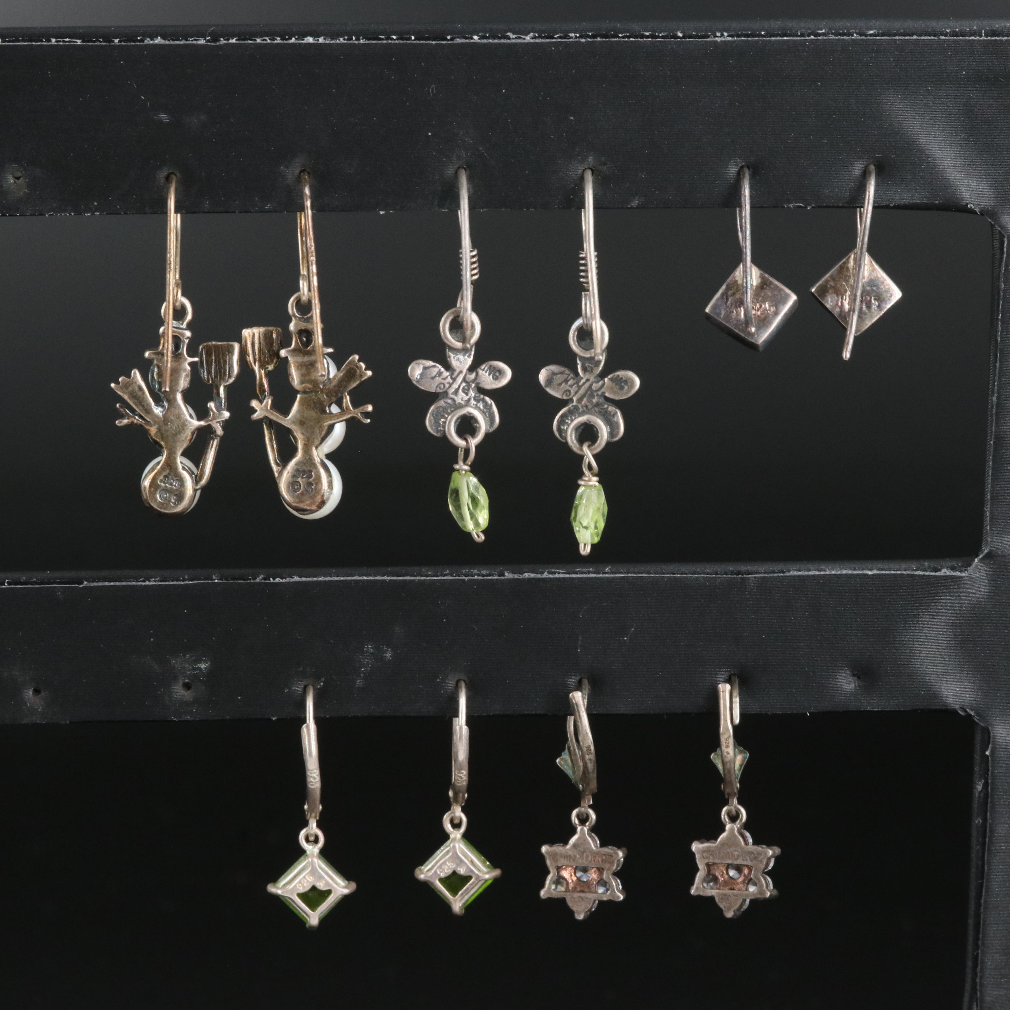 Sterling Drop Earrings Featuring Jasper, Pearl and Cubic Zirconia