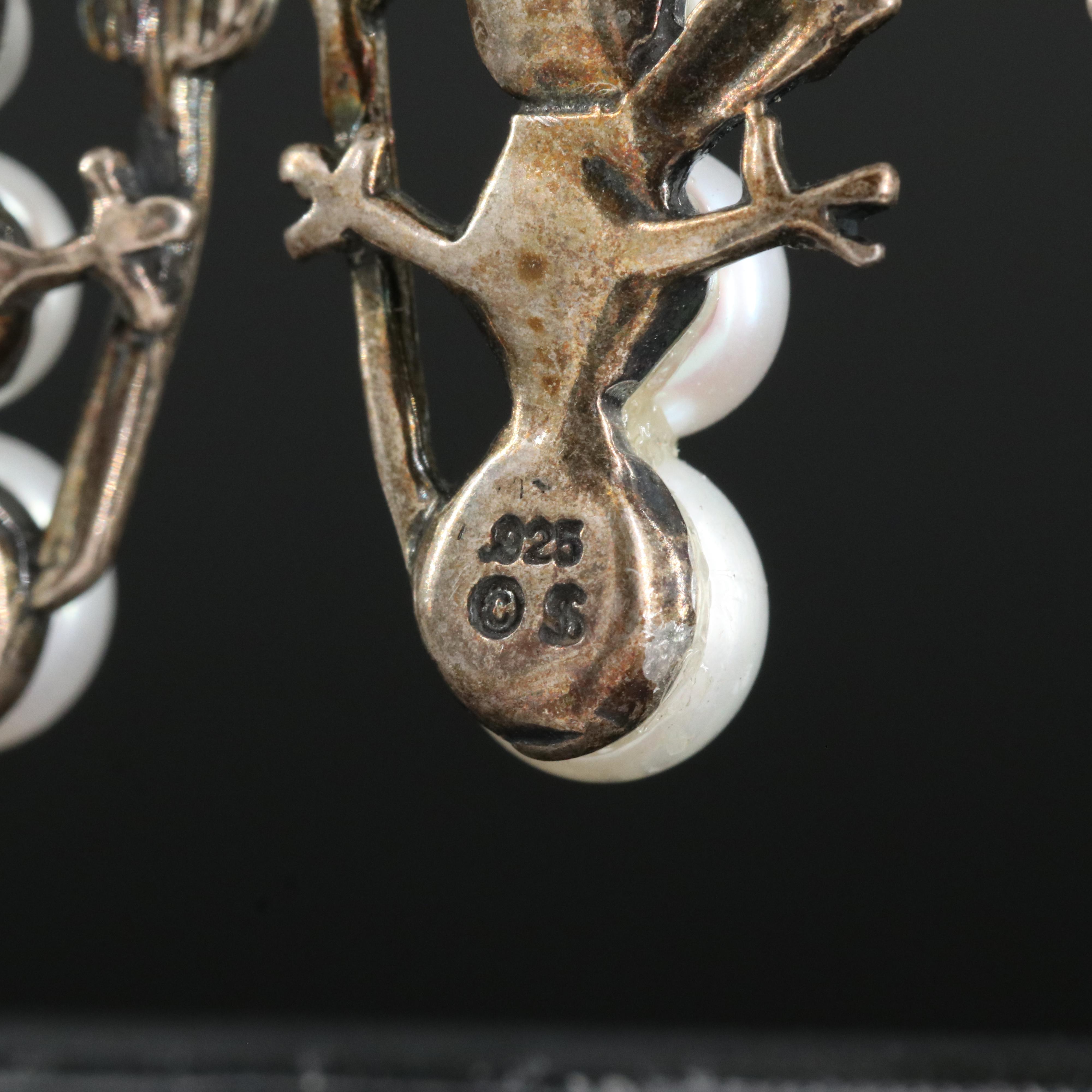 Sterling Drop Earrings Featuring Jasper, Pearl and Cubic Zirconia