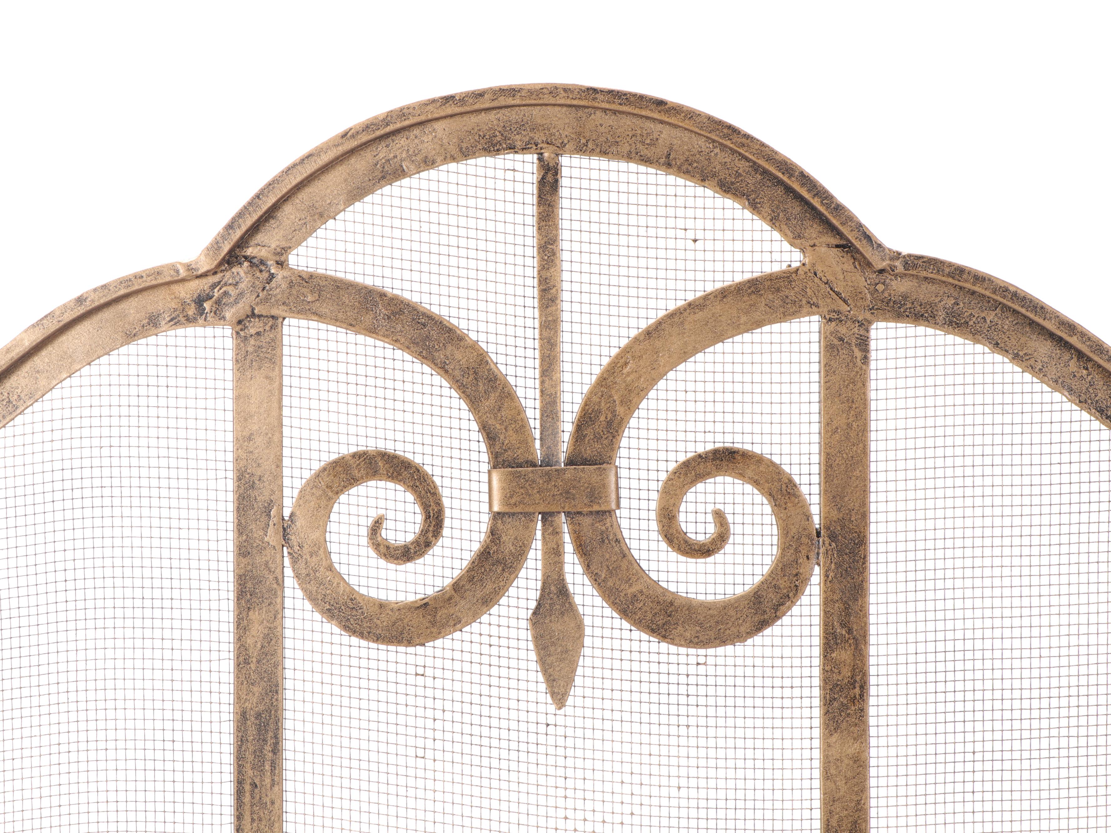 Brass and Mesh Hinged Three-Panel Fireplace Screen