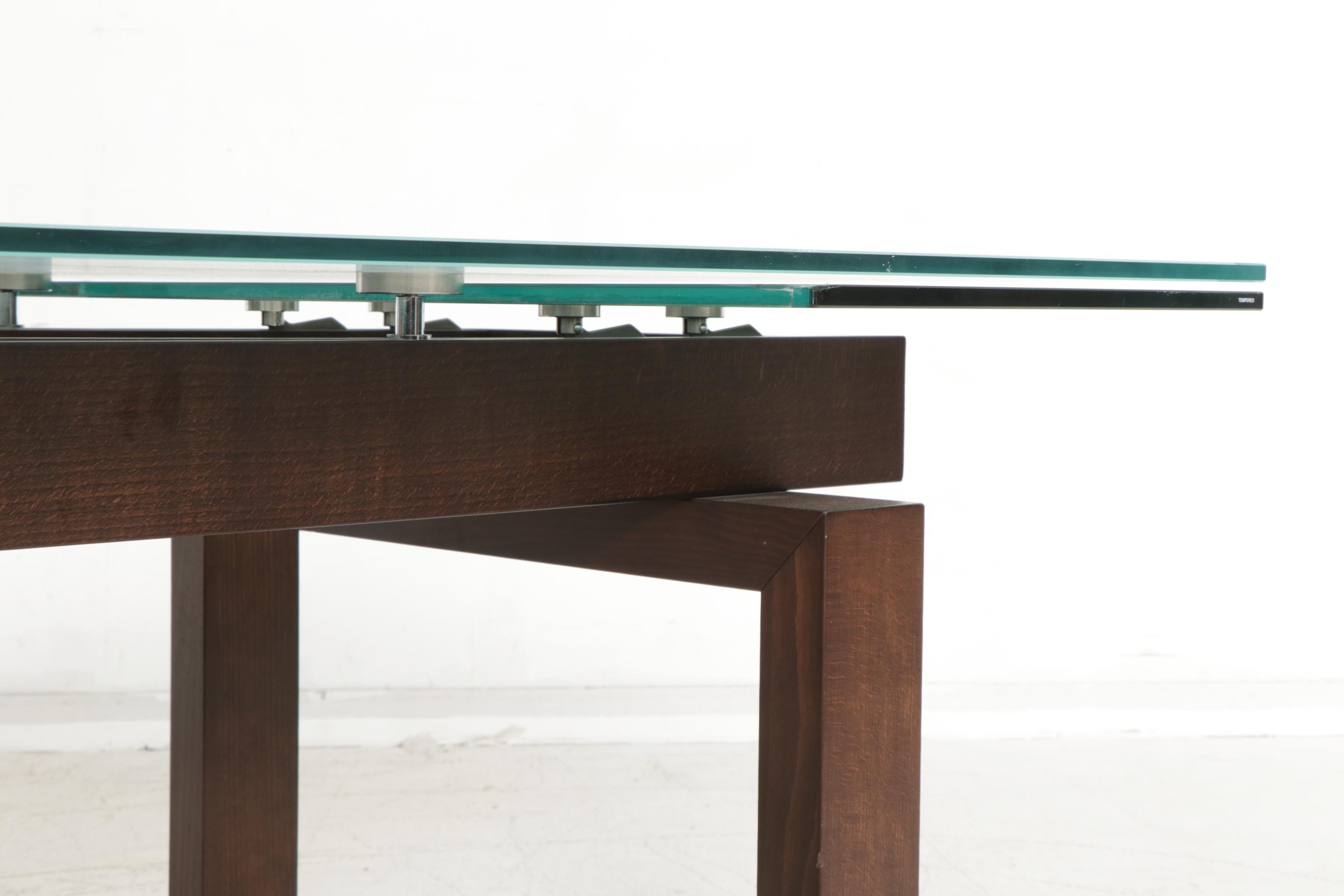 Calligaris Contemporary Glass Top Extendable Dining Table and Six Chairs