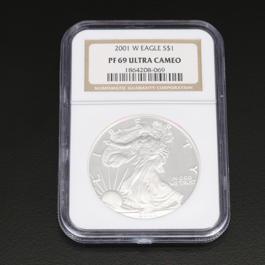 NGC Graded PF69 Ultra Cameo 2001-W $1 American Silver Eagle