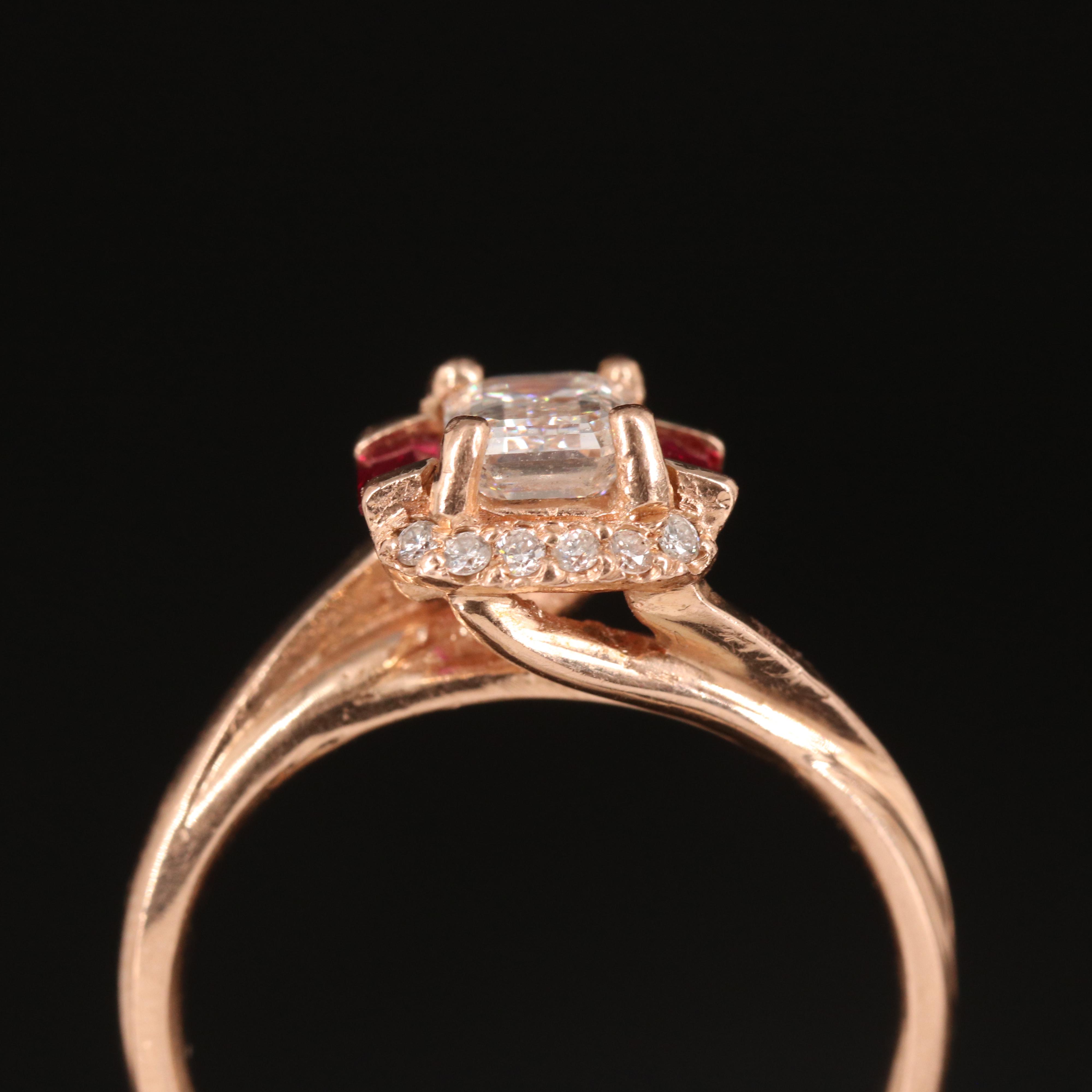 14K Rose Gold Lab Grown Diamond and Ruby Ring with Euro Shank
