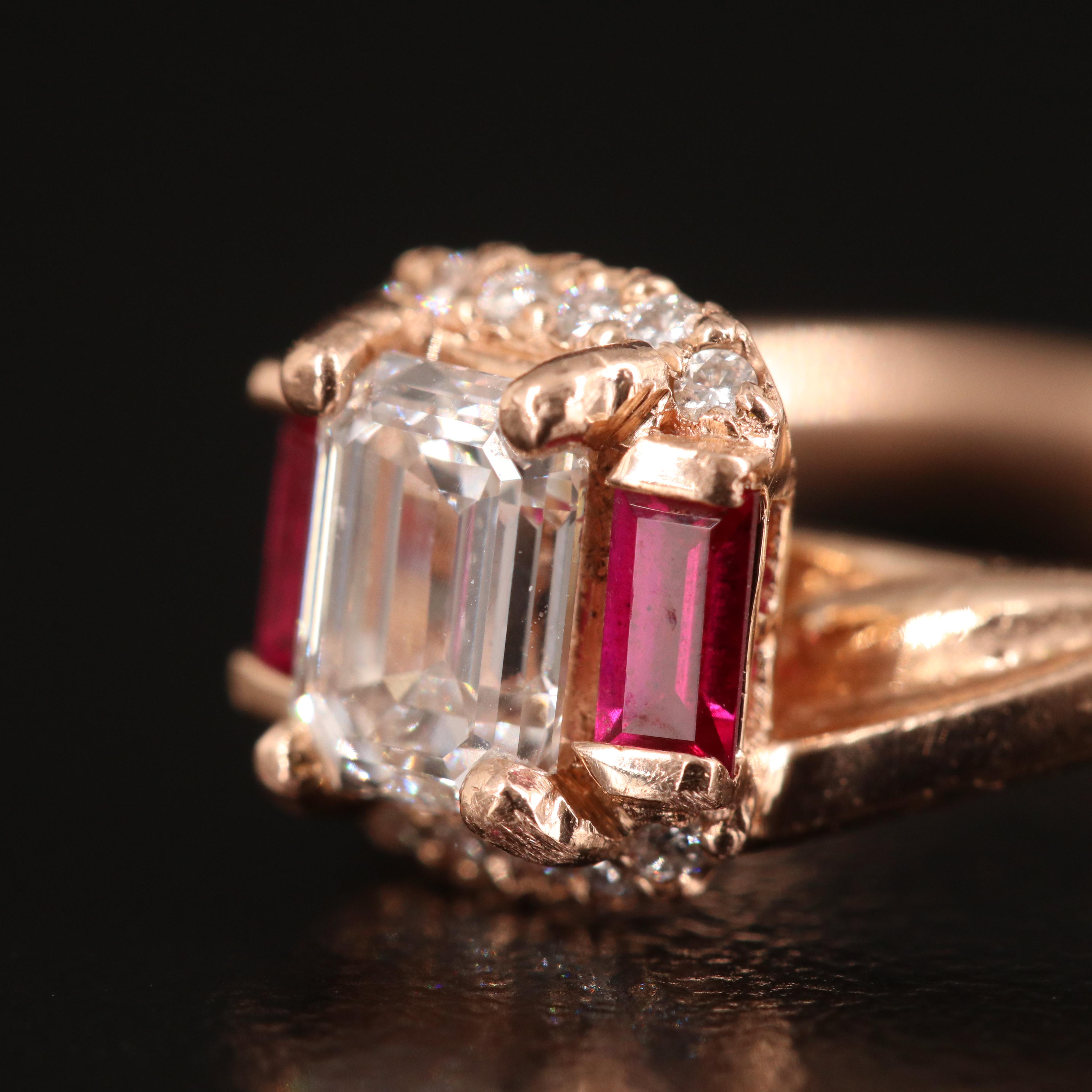 14K Rose Gold Lab Grown Diamond and Ruby Ring with Euro Shank