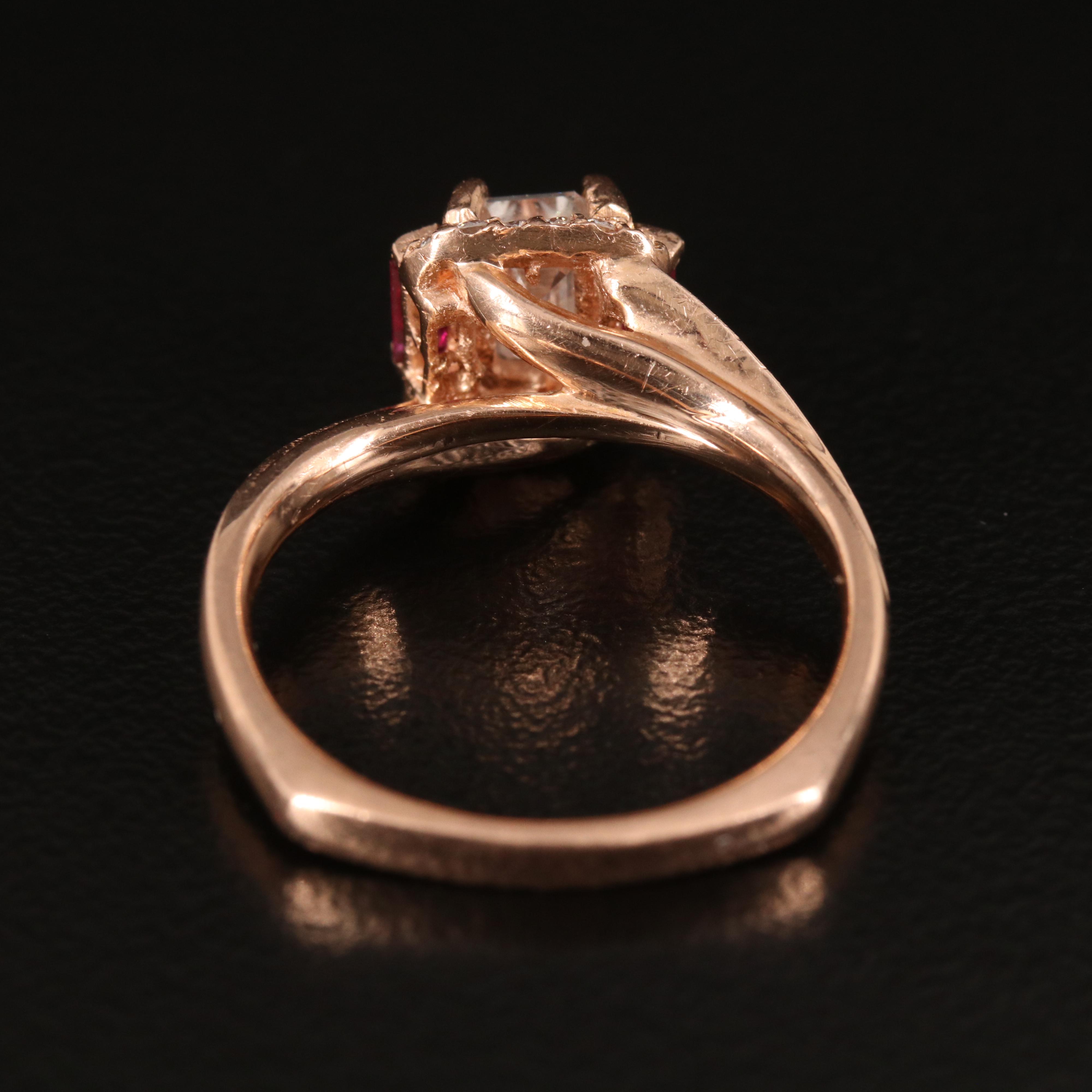 14K Rose Gold Lab Grown Diamond and Ruby Ring with Euro Shank
