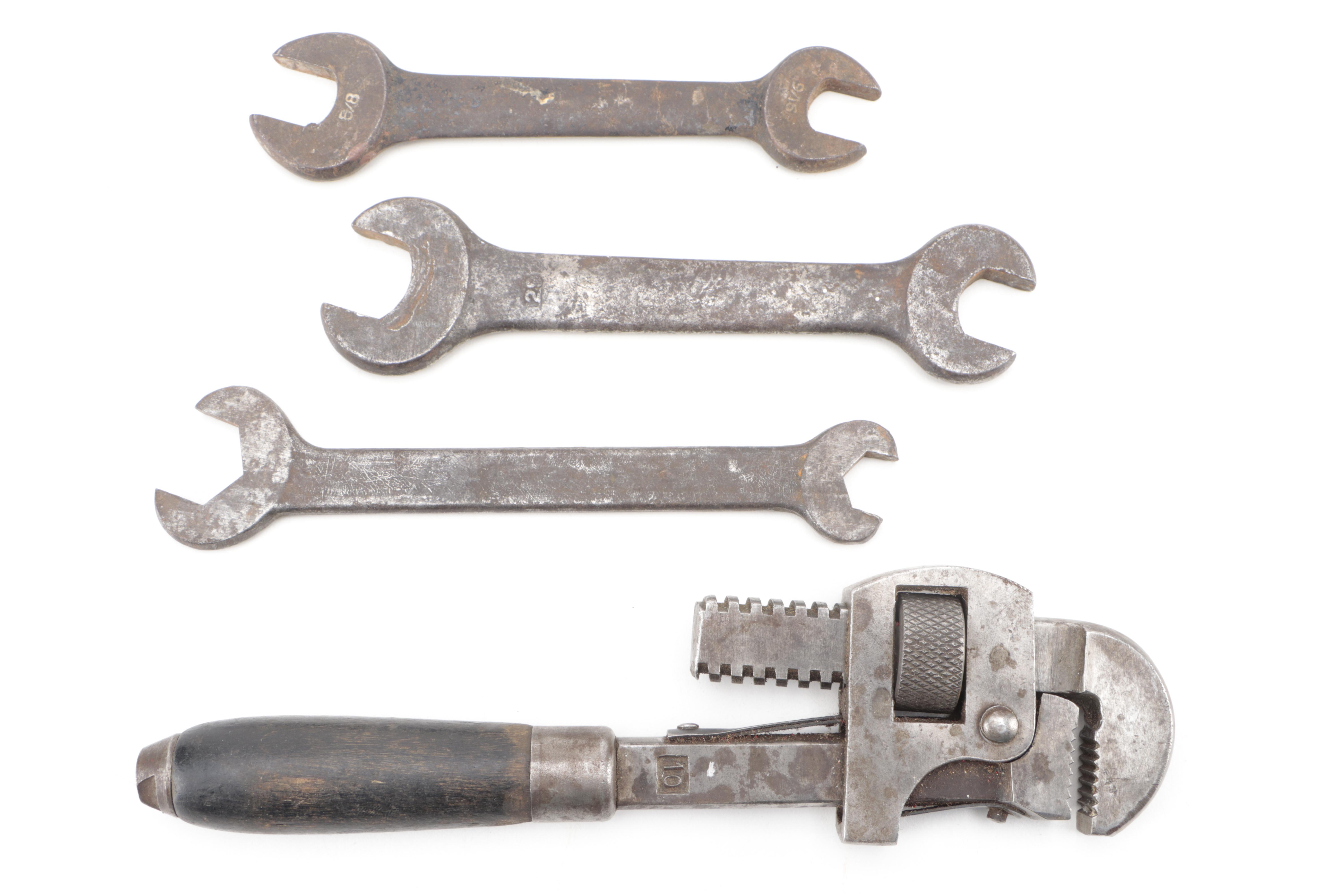 Littco No. 112 Cast Iron Bench Vise With Crescent Wrenches and Vise Grip