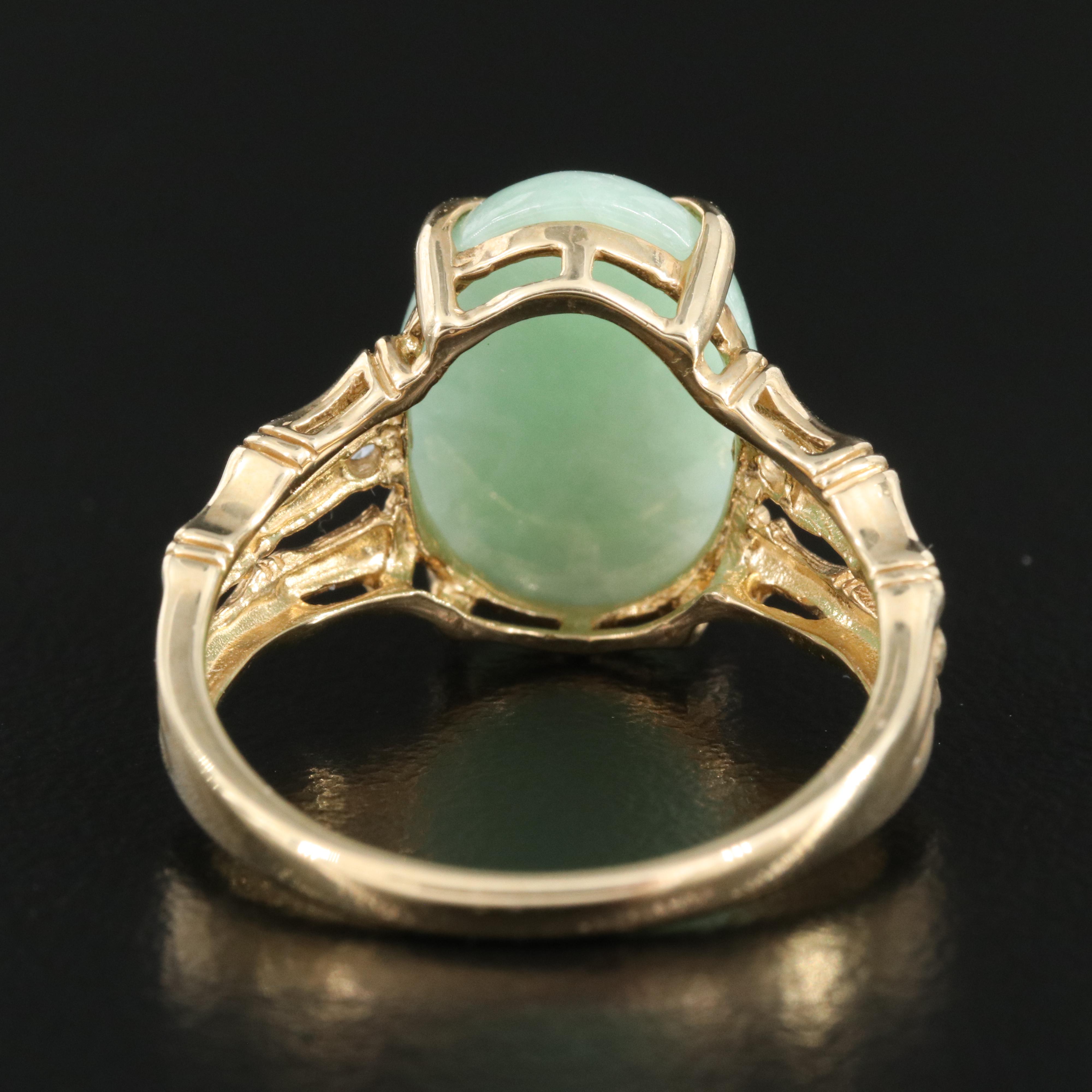 10K Jadeite and Diamond Bamboo Style Ring