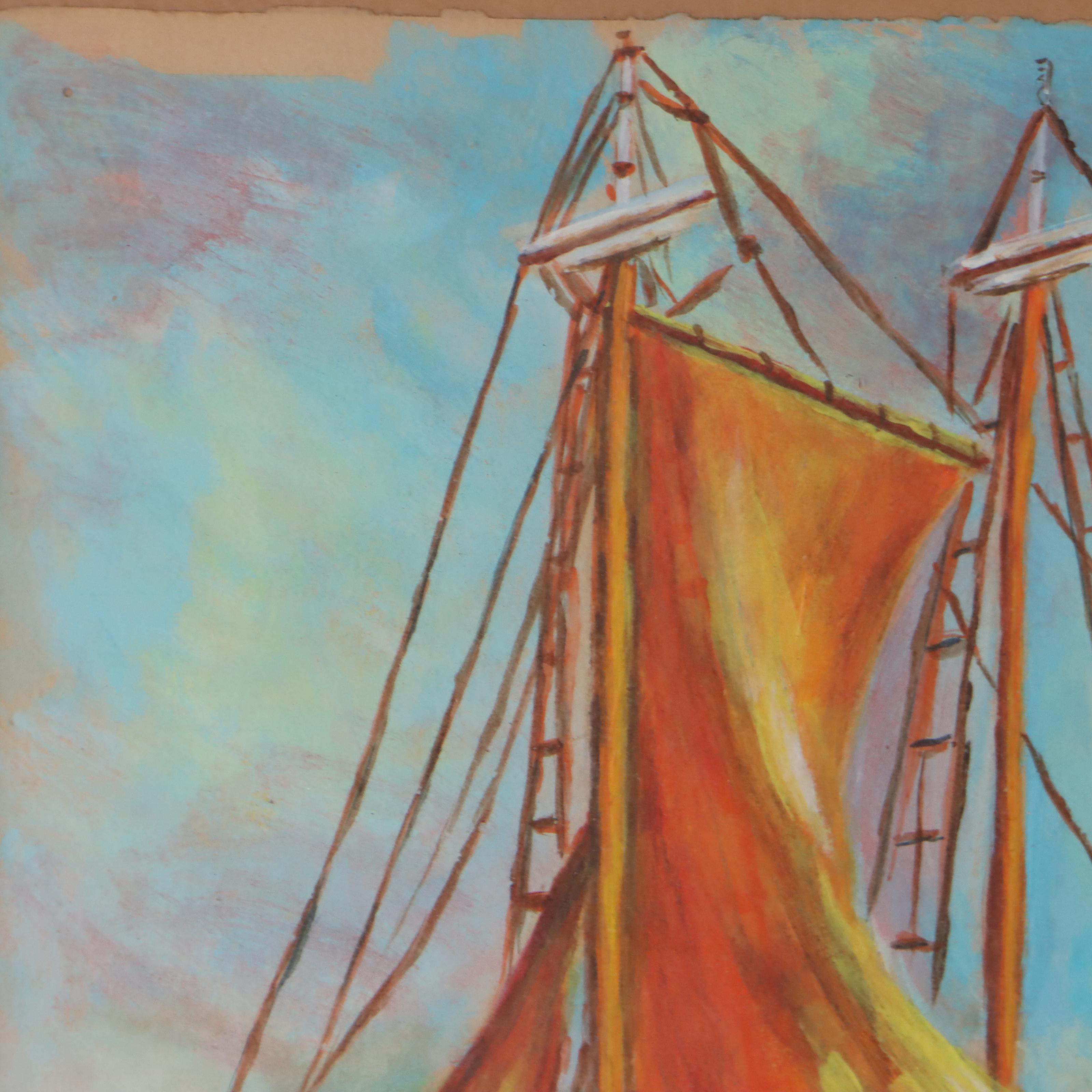 Watercolor Painting of Harbor Scene