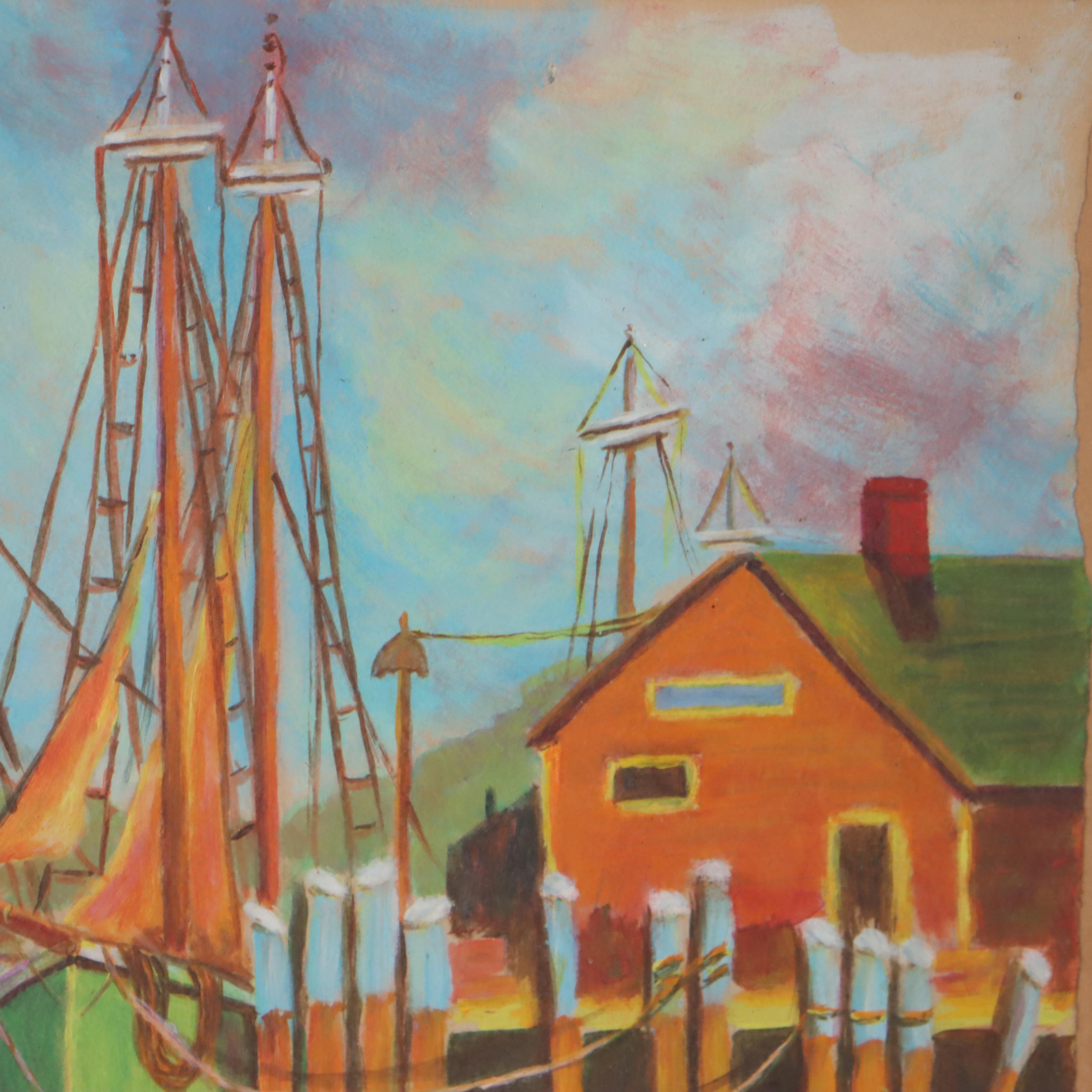 Watercolor Painting of Harbor Scene