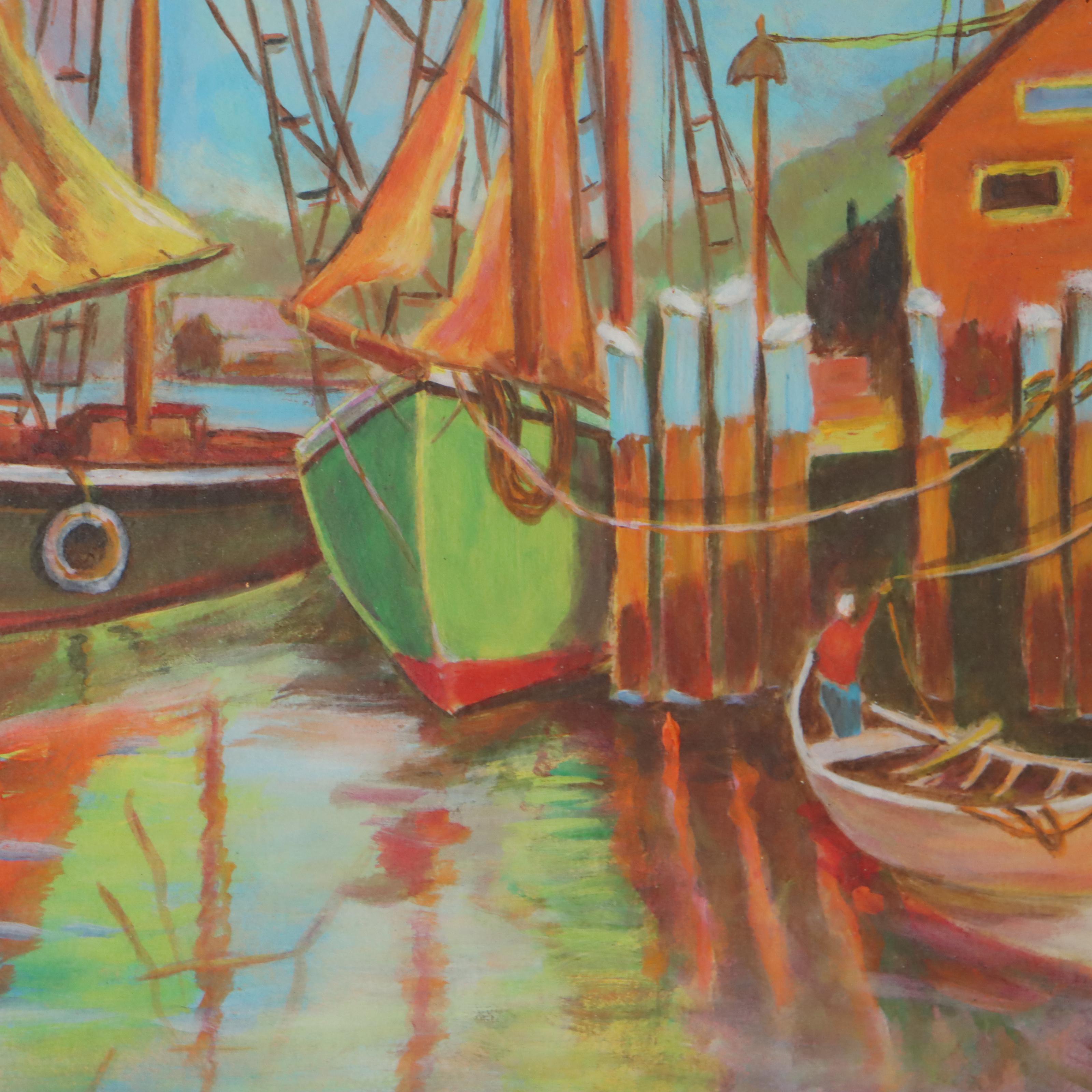 Watercolor Painting of Harbor Scene