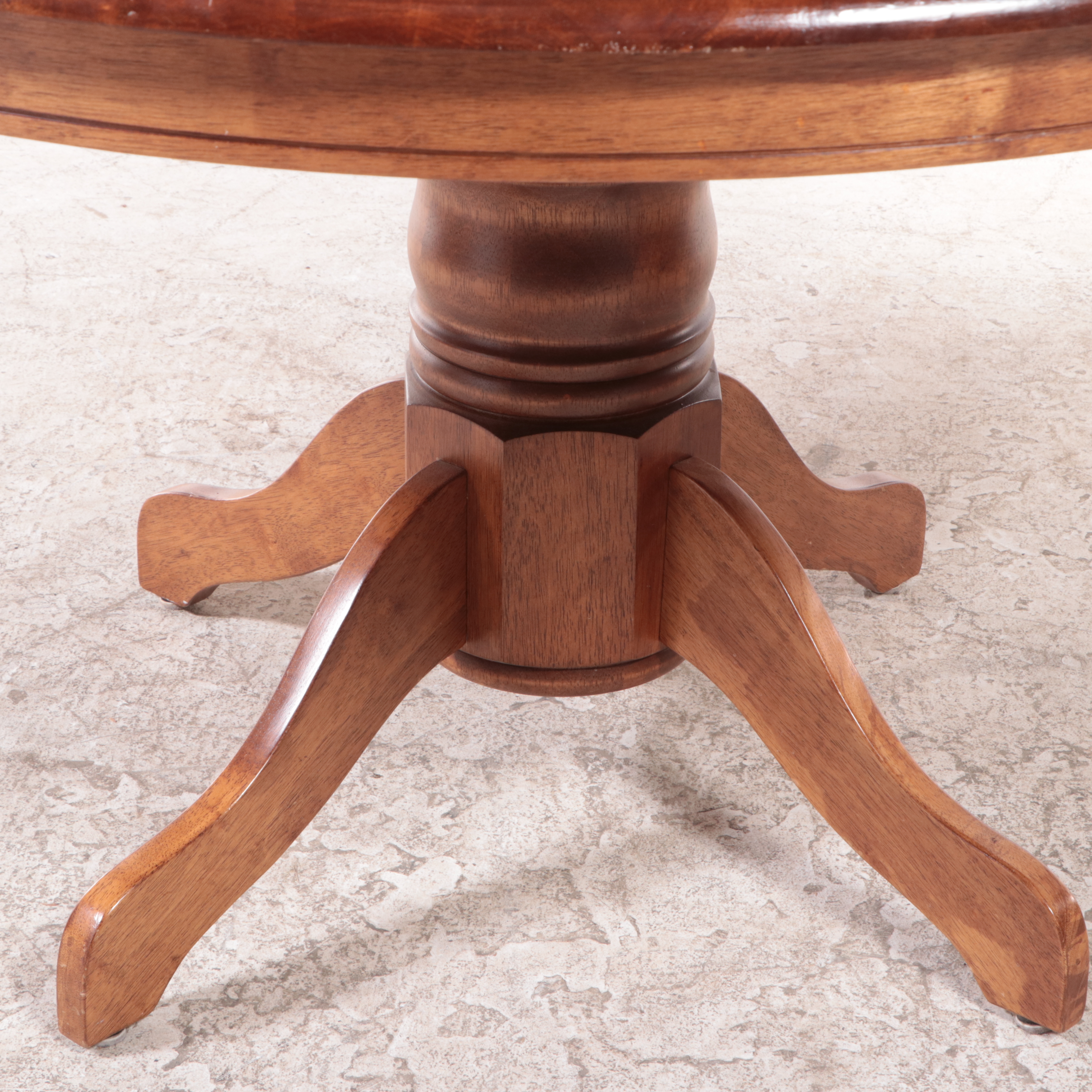 Colonial Style Acacia Pedestal Dining Table with Four Oak Arrow-Back Chairs