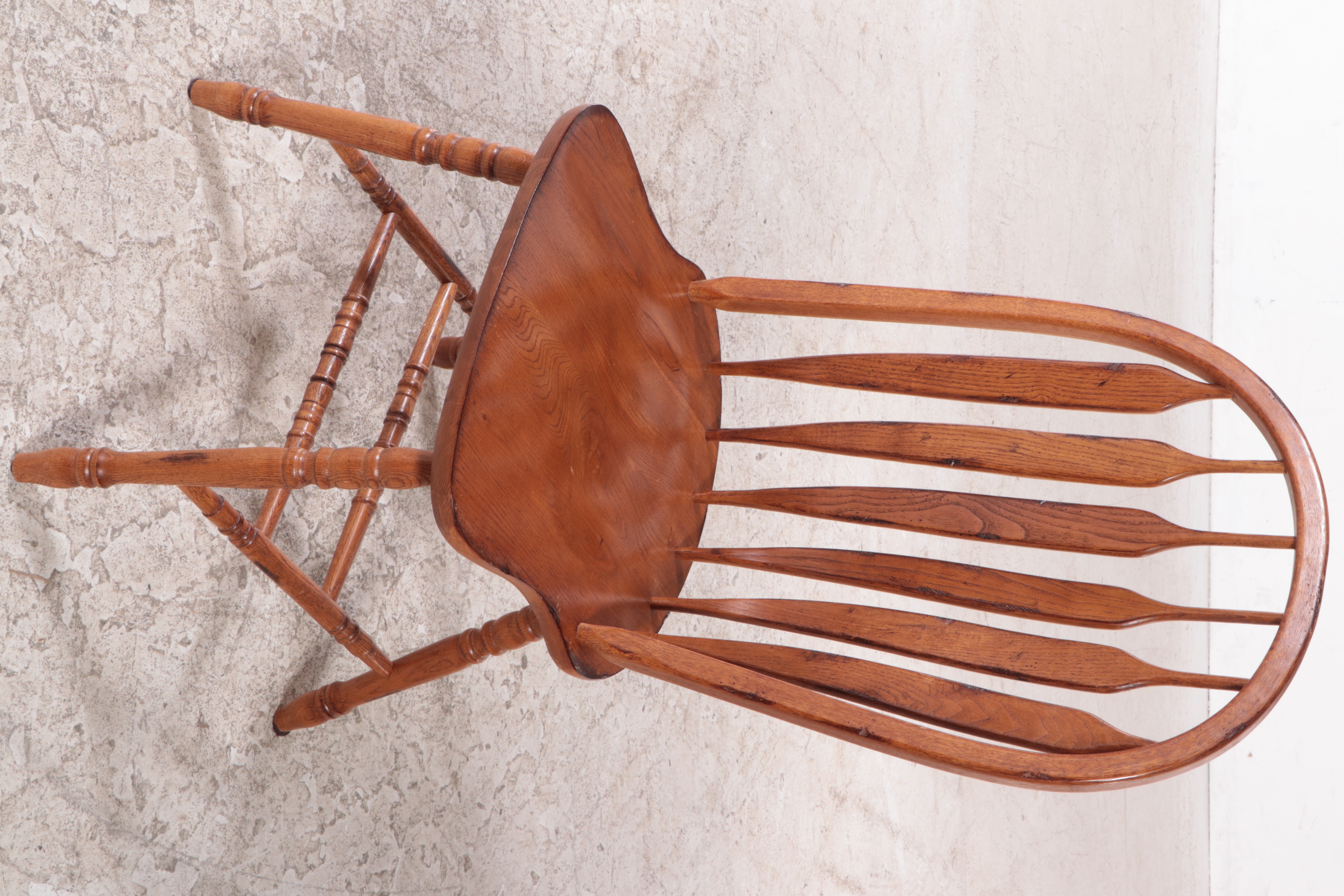 Colonial Style Acacia Pedestal Dining Table with Four Oak Arrow-Back Chairs