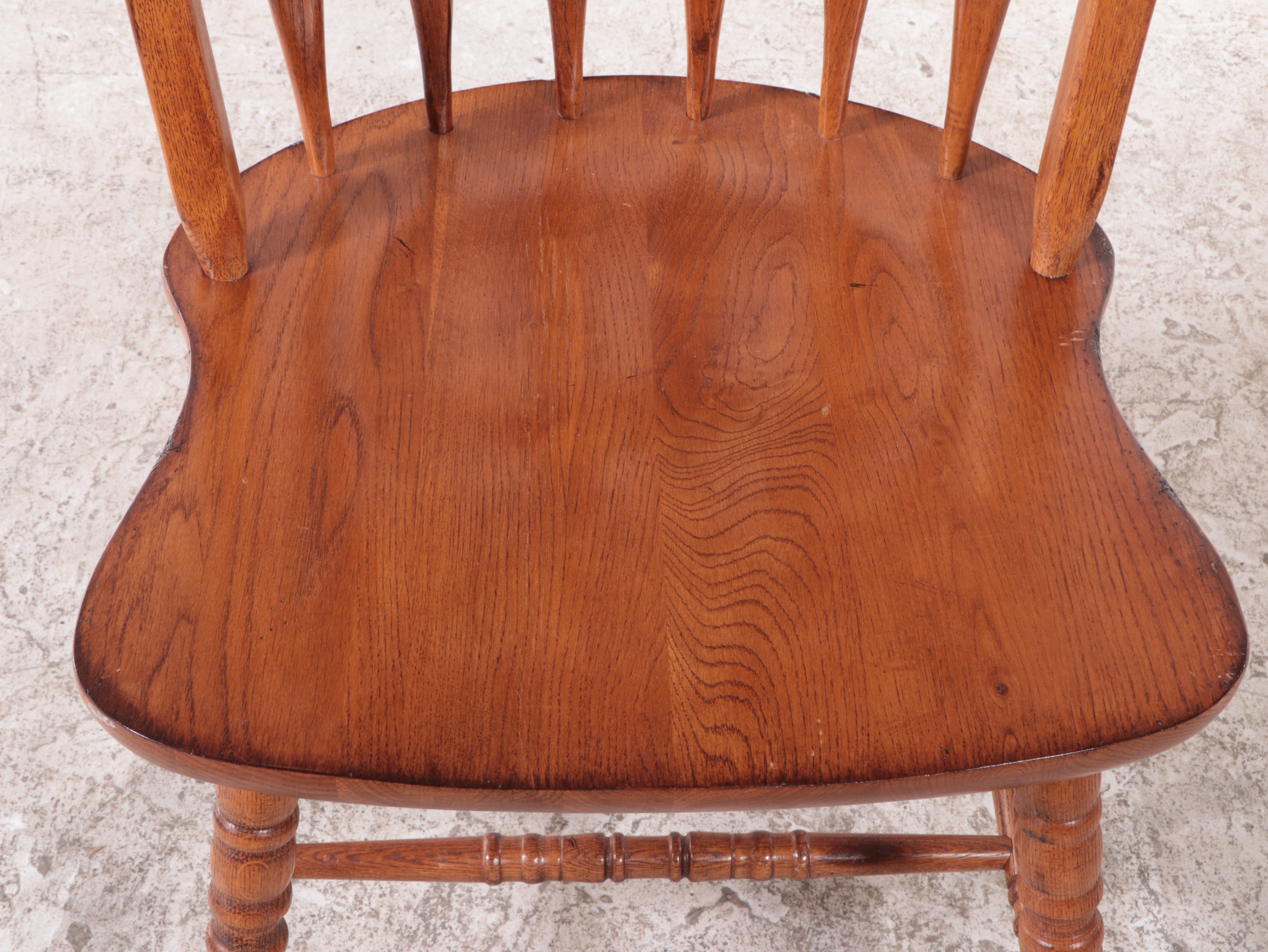 Colonial Style Acacia Pedestal Dining Table with Four Oak Arrow-Back Chairs