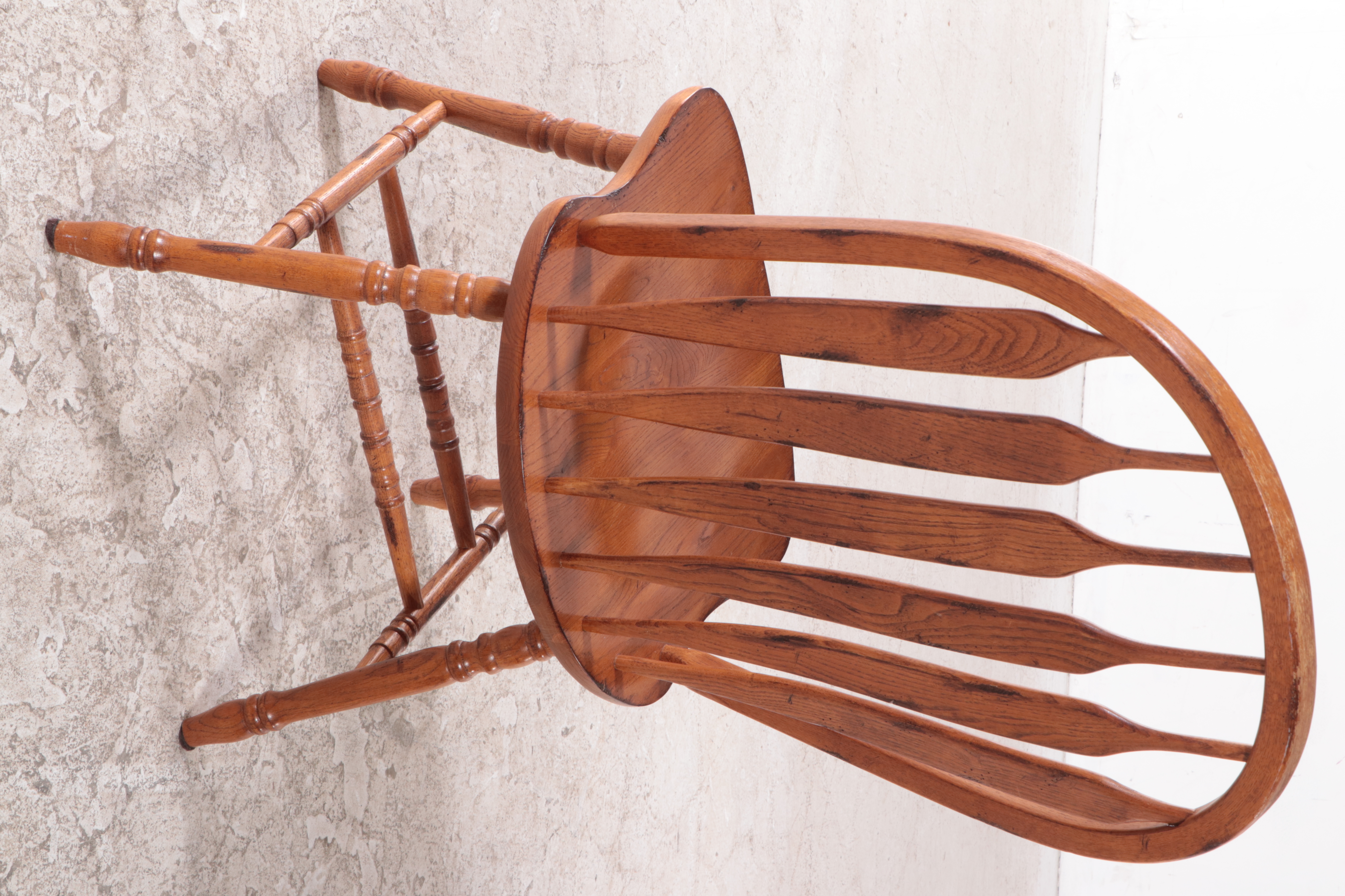 Colonial Style Acacia Pedestal Dining Table with Four Oak Arrow-Back Chairs