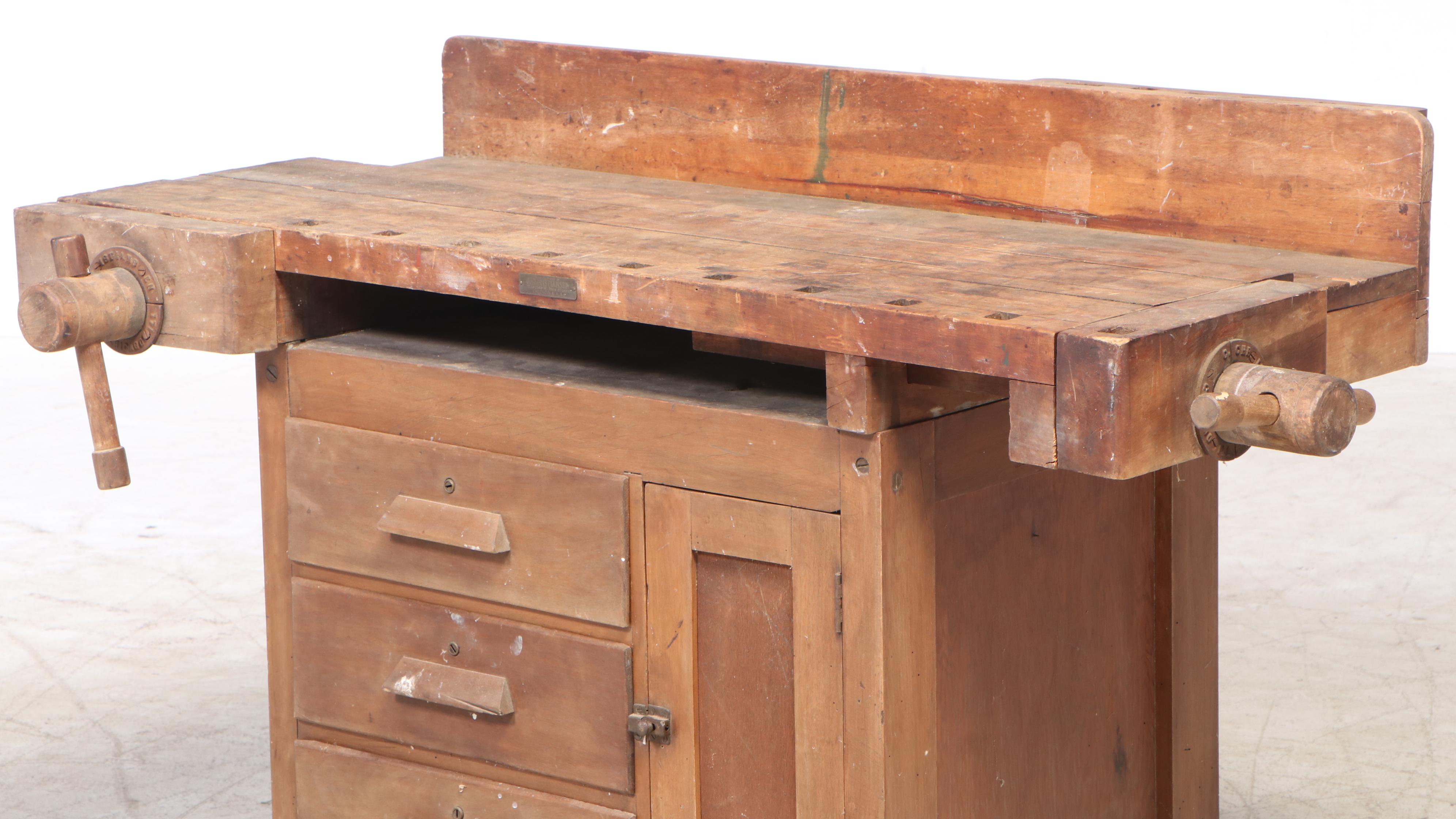 Maple Work Bench with Clamps, Drawers and Cabinet