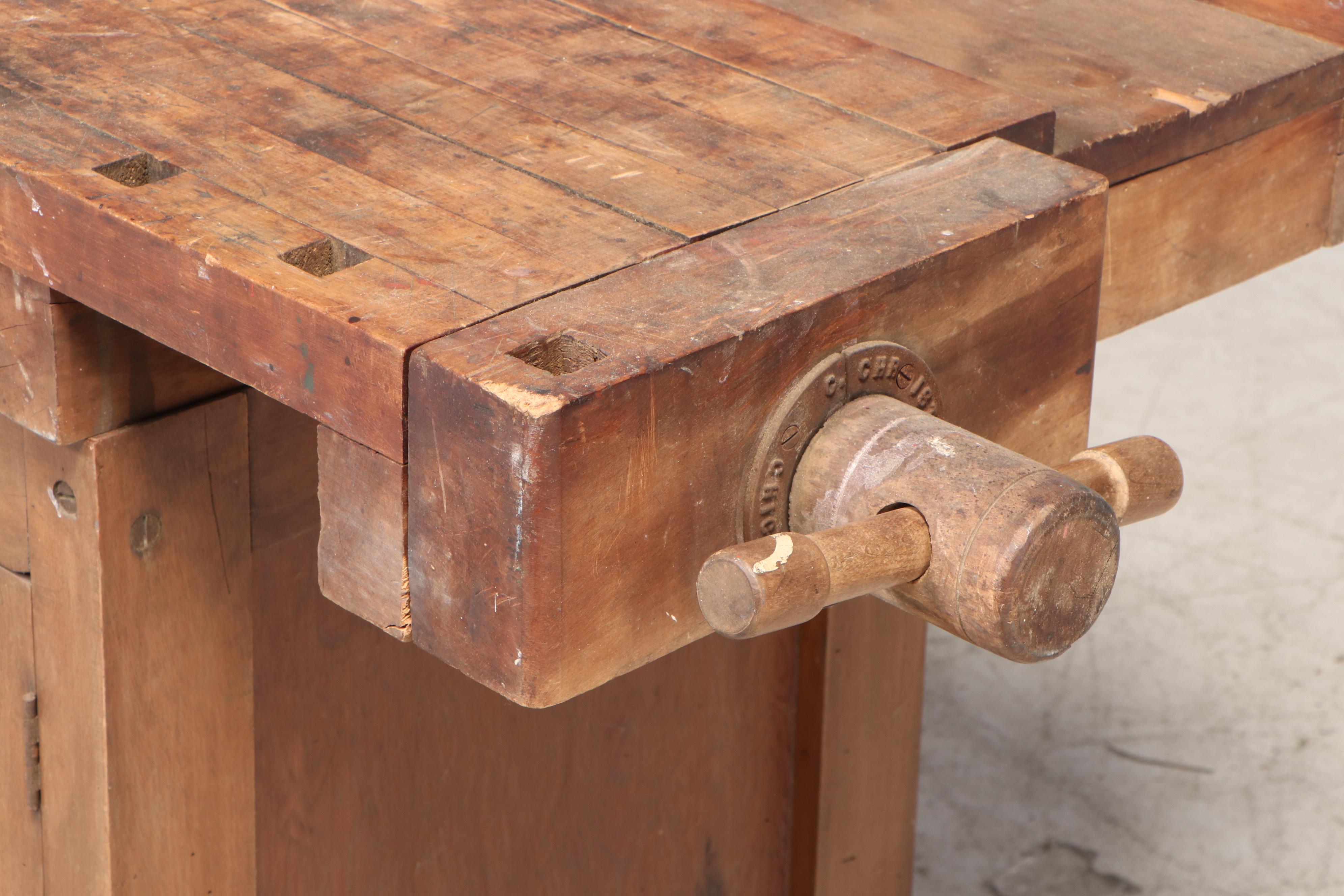 Maple Work Bench with Clamps, Drawers and Cabinet