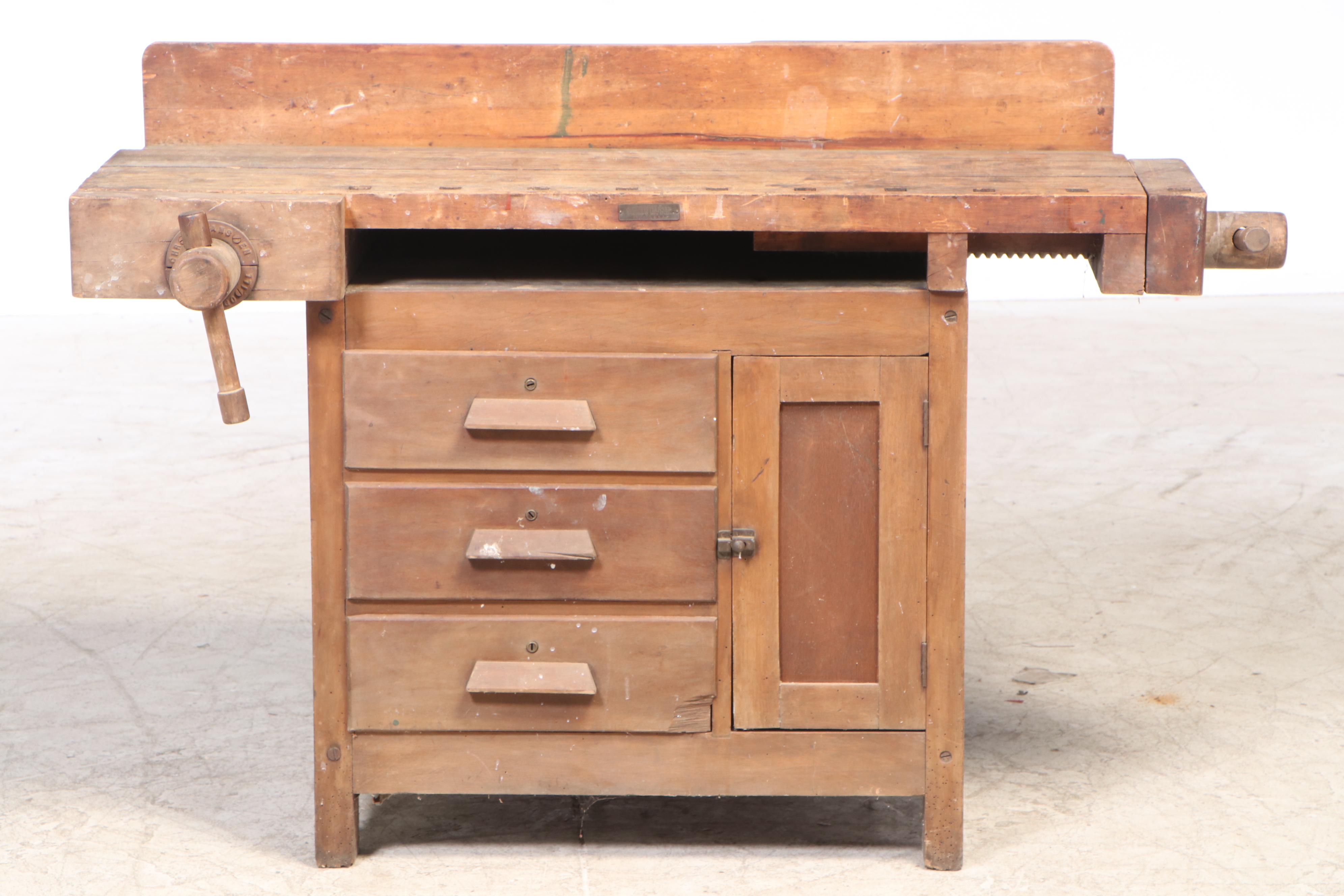 Maple Work Bench with Clamps, Drawers and Cabinet