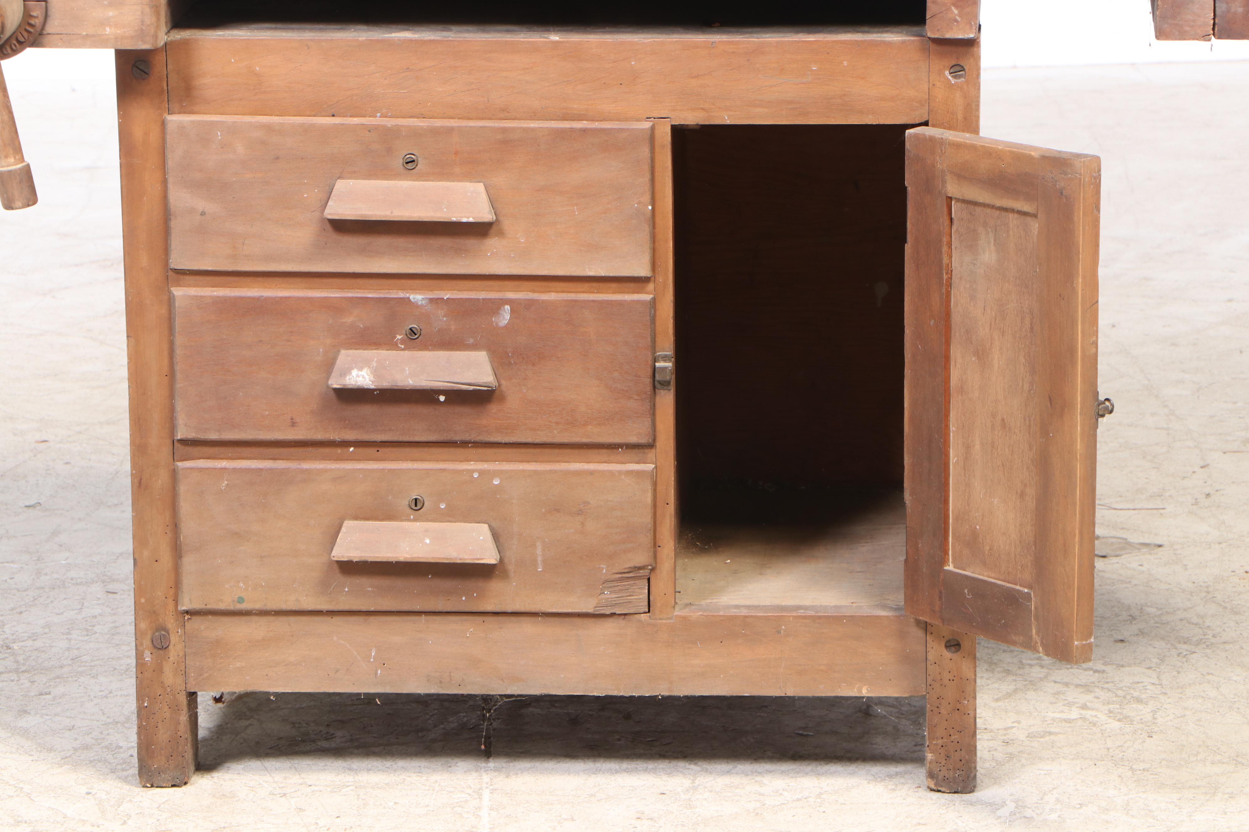 Maple Work Bench with Clamps, Drawers and Cabinet