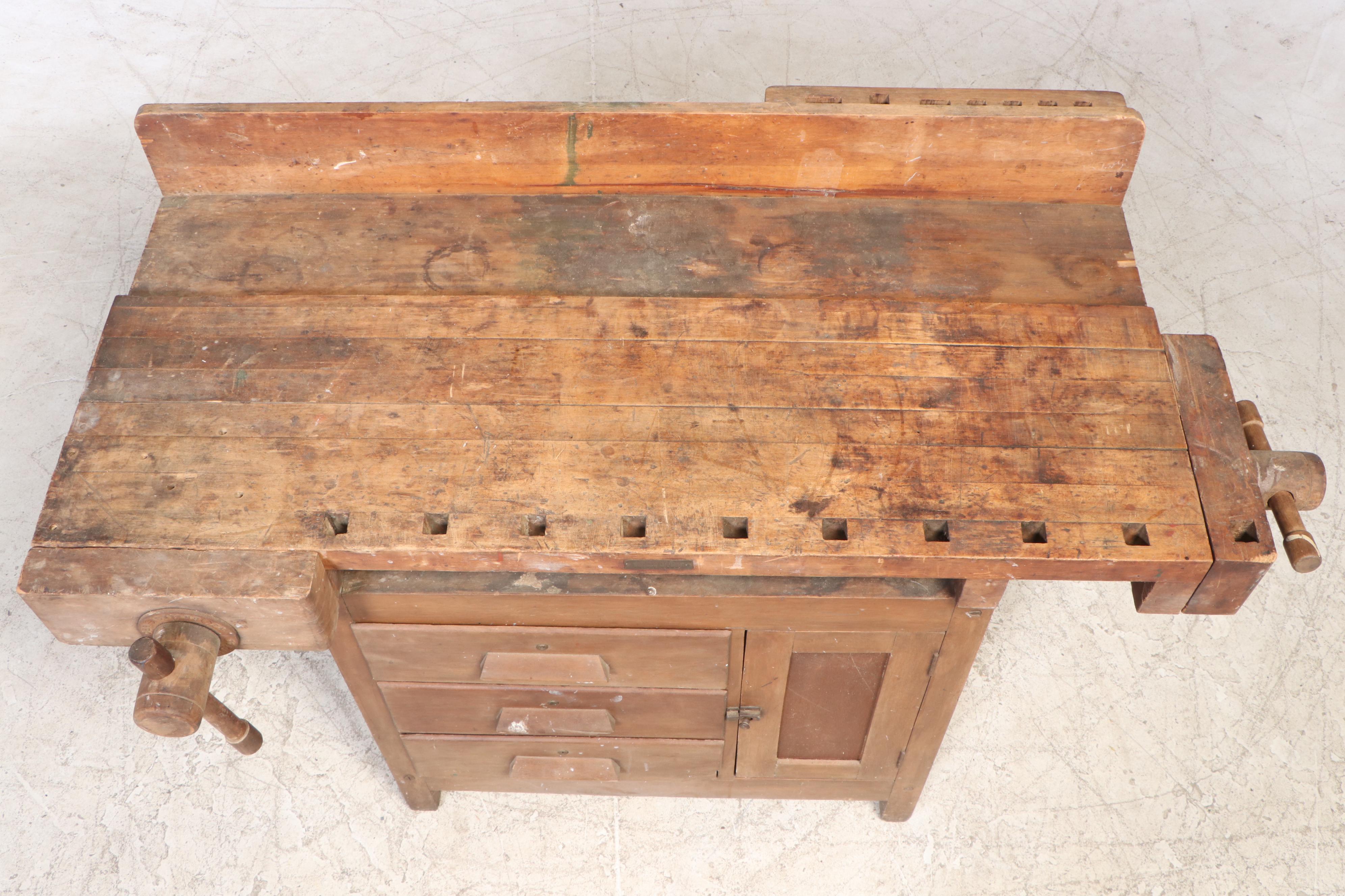 Maple Work Bench with Clamps, Drawers and Cabinet