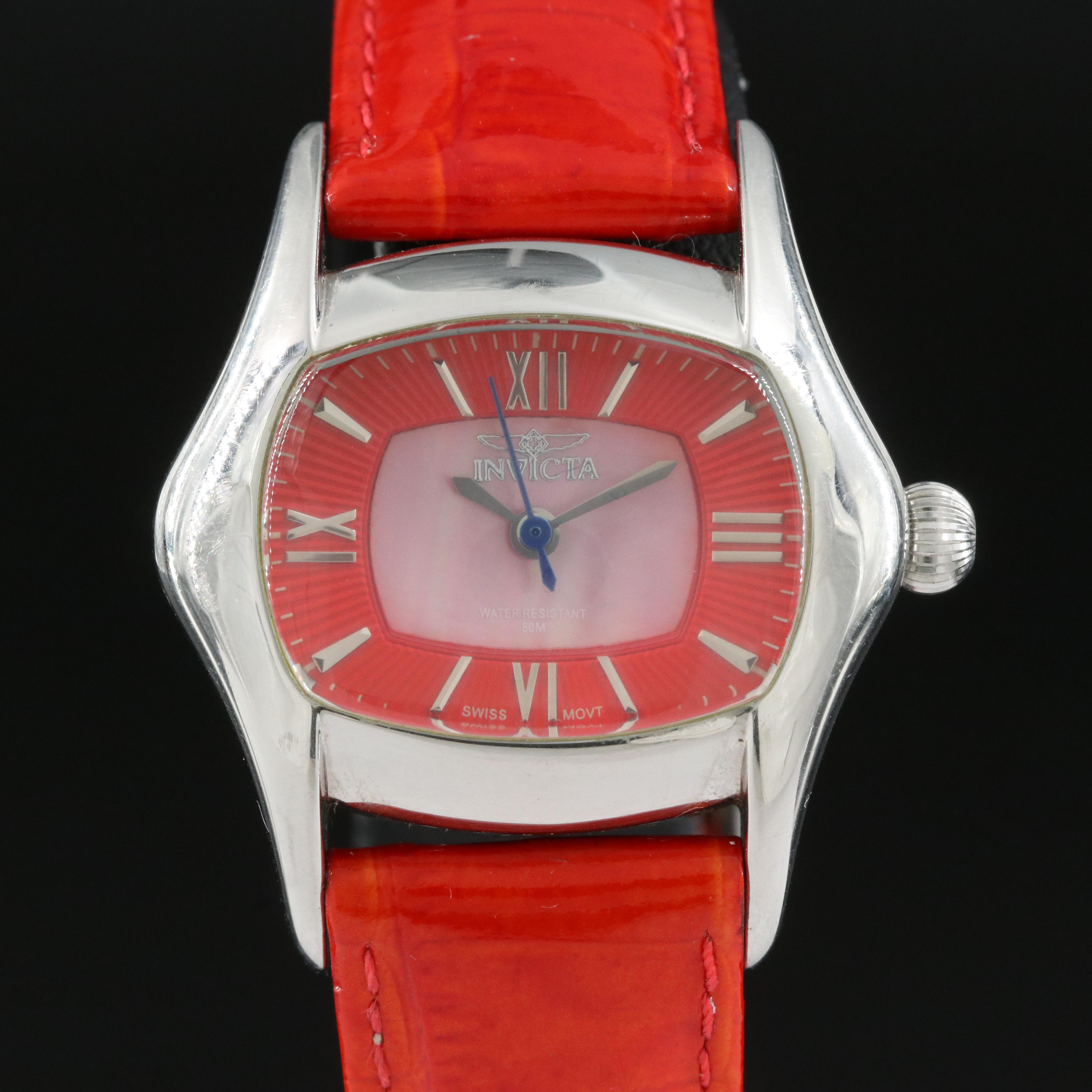 Invicta Red Dial Stainless Steel Watch