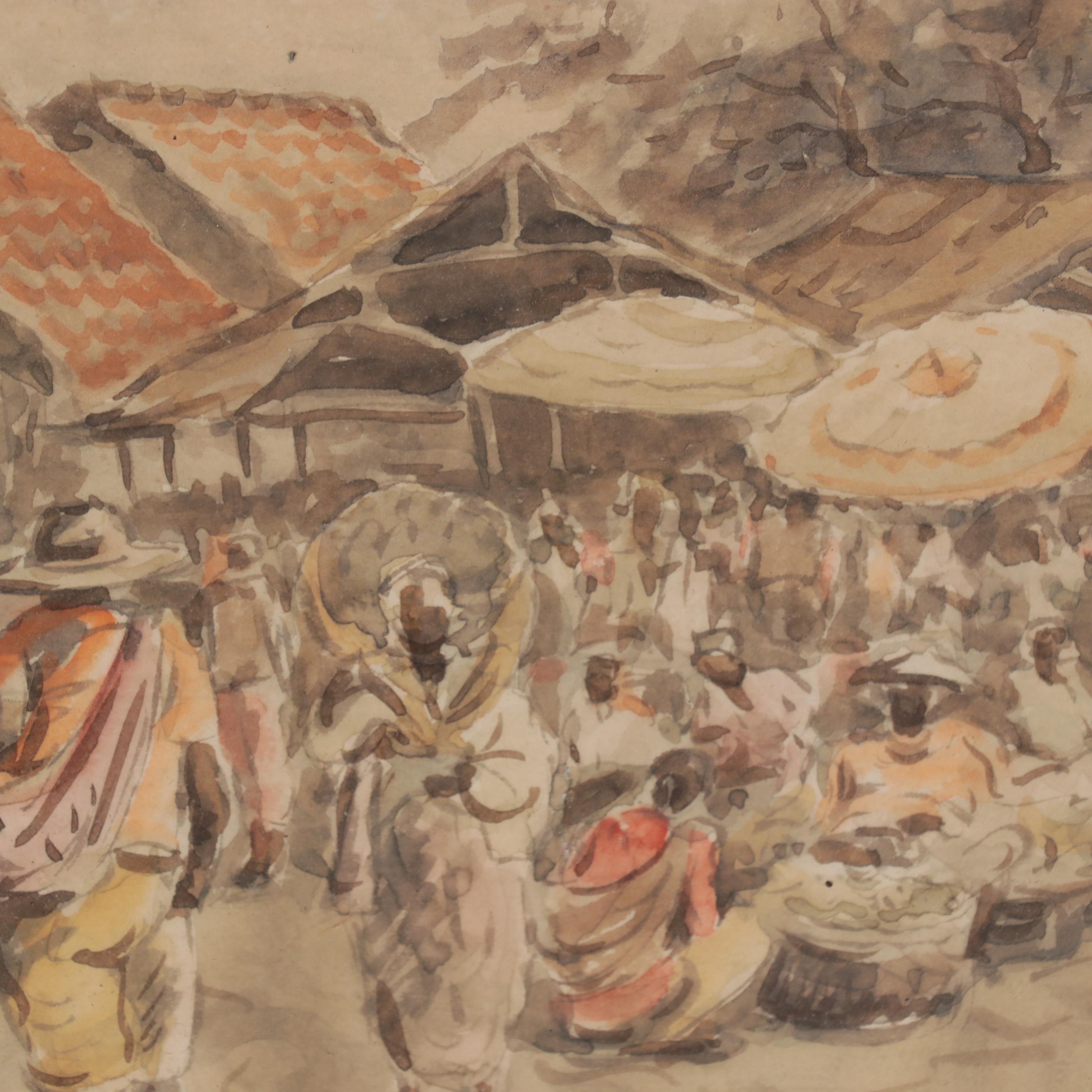 Soewardja Watercolor Paintings of Market Scenes