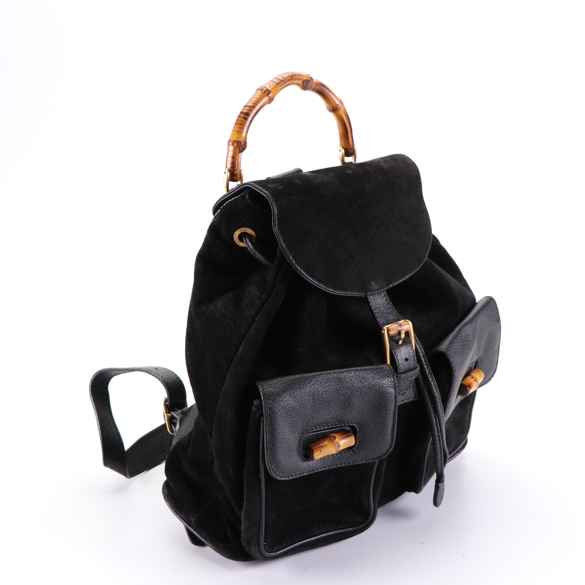 Gucci Bamboo Black Suede Backpack Purse