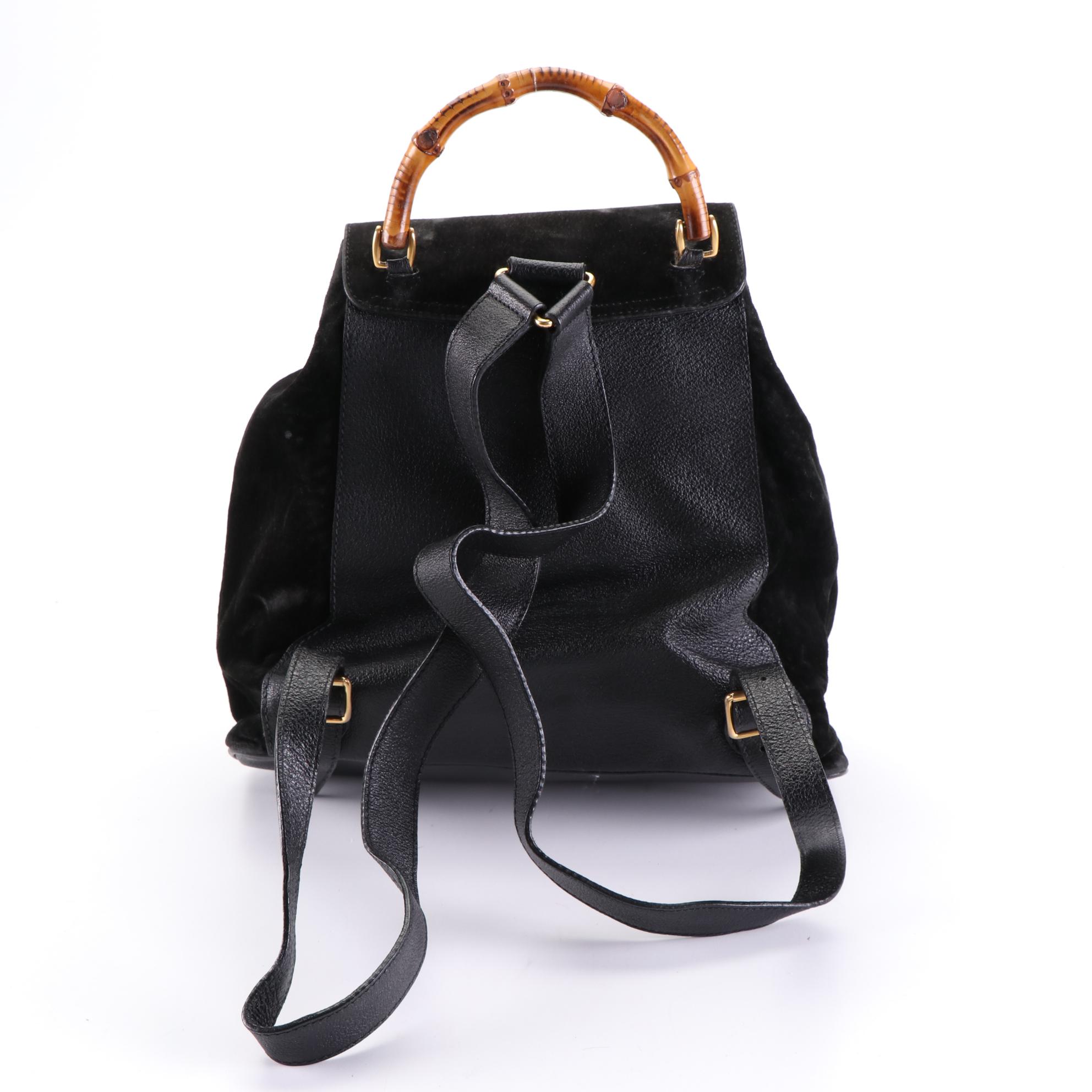 Gucci Bamboo Black Suede Backpack Purse