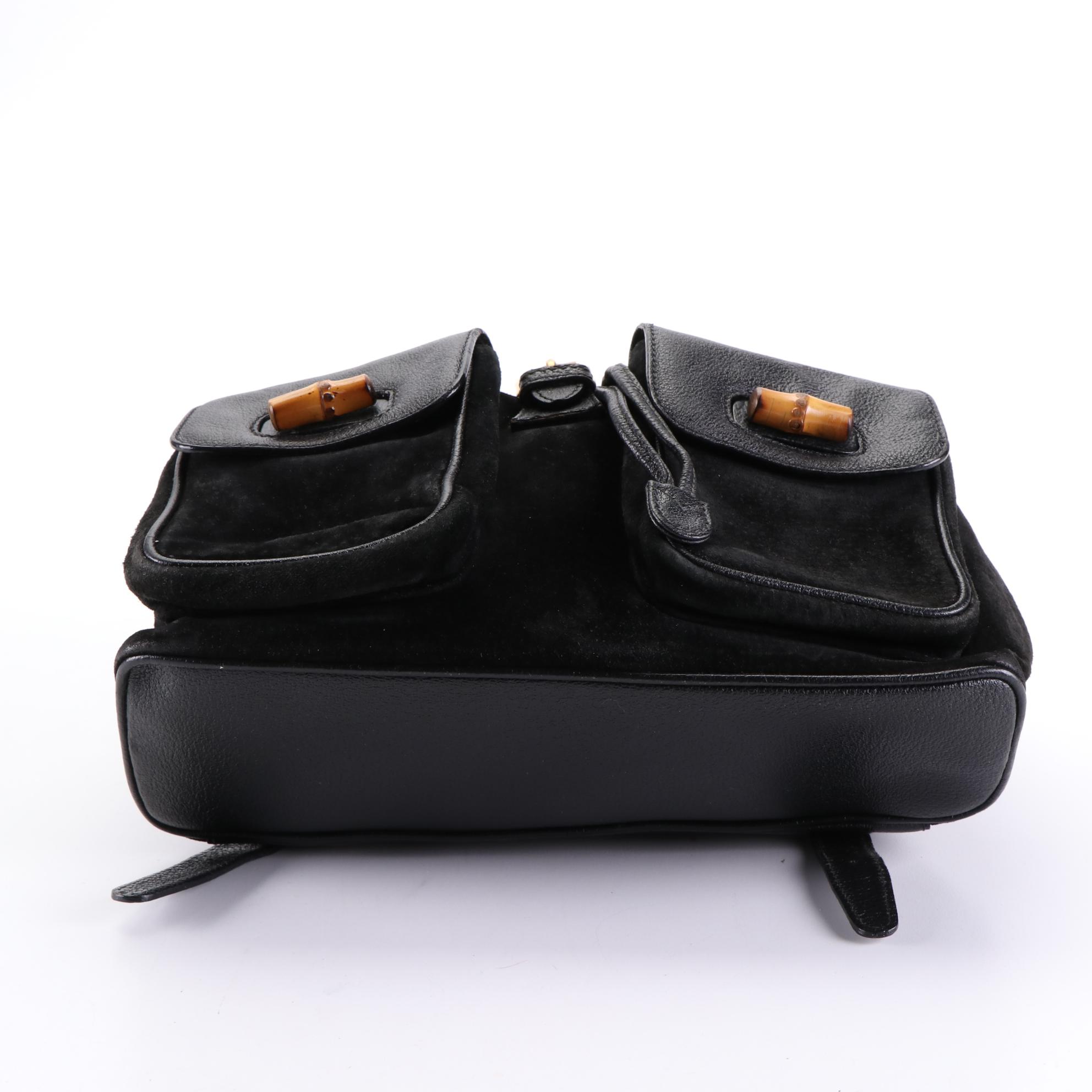 Gucci Bamboo Black Suede Backpack Purse