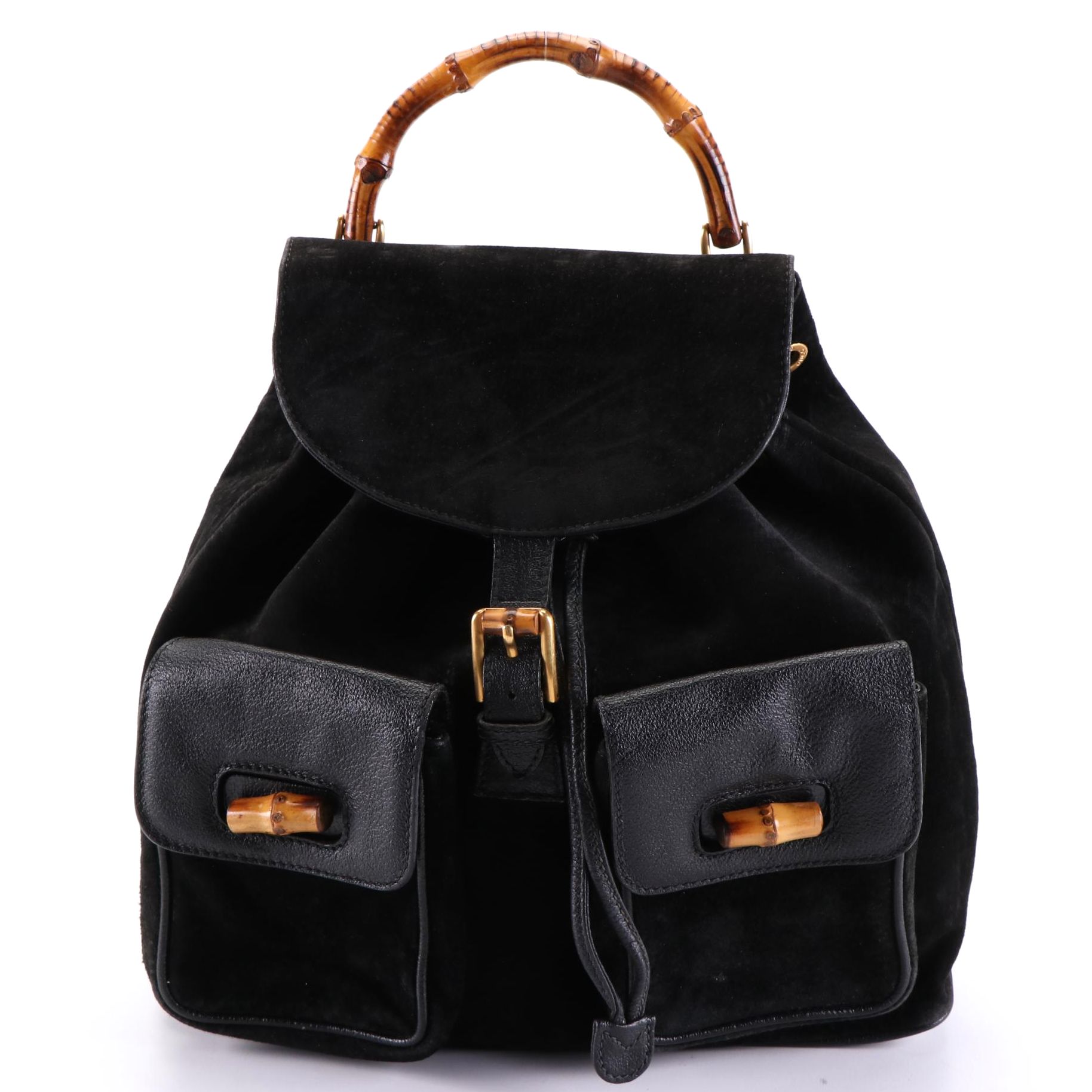 Gucci Bamboo Black Suede Backpack Purse