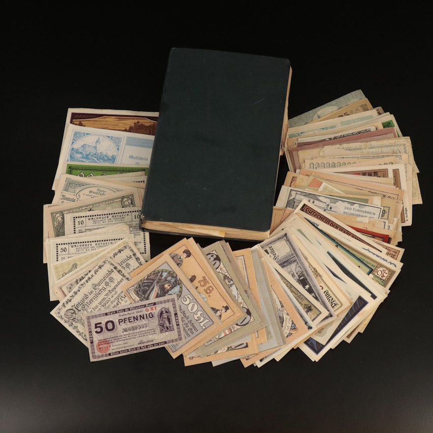 Collection of Three Hundred Fifty Notgeld Notes Many With Tape Stains