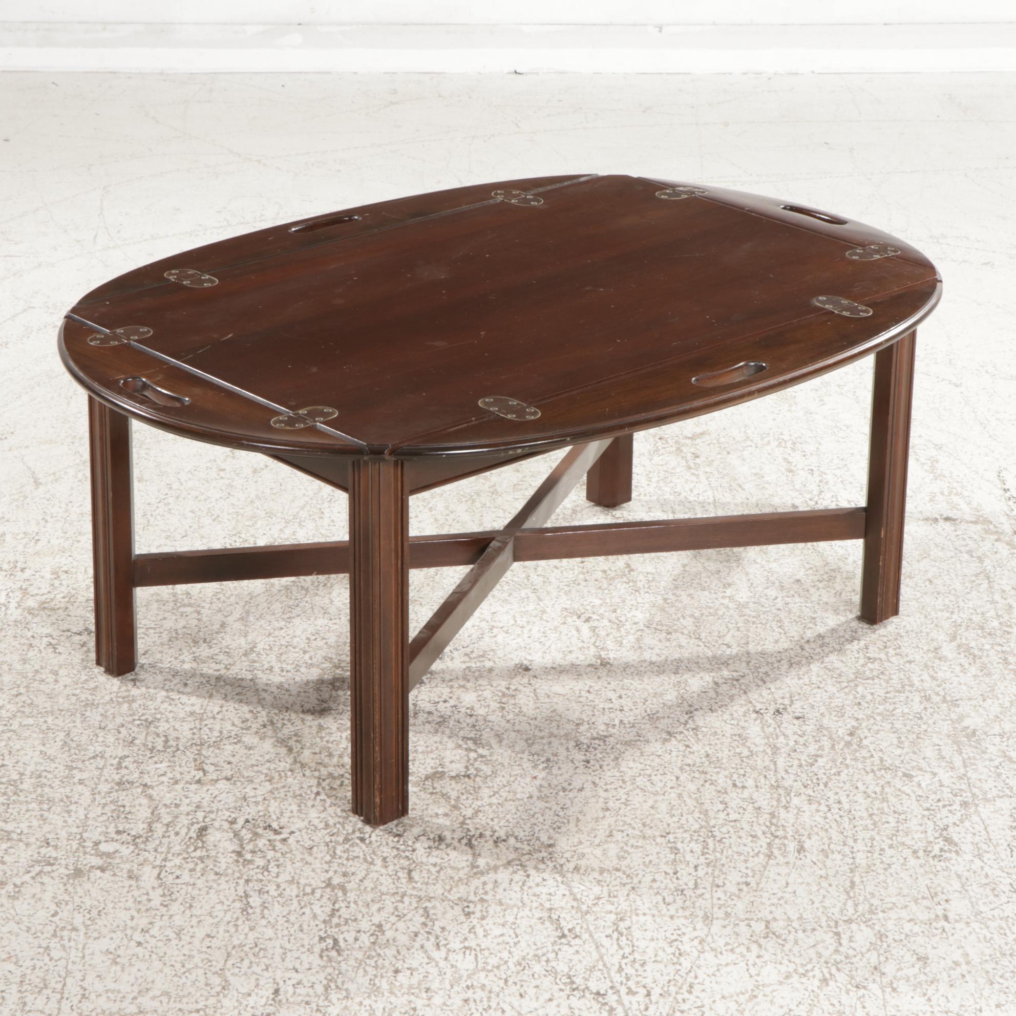 Ethan Allen Chippendale Style Cherrywood Butler's Tray Coffee Table, 1980s
