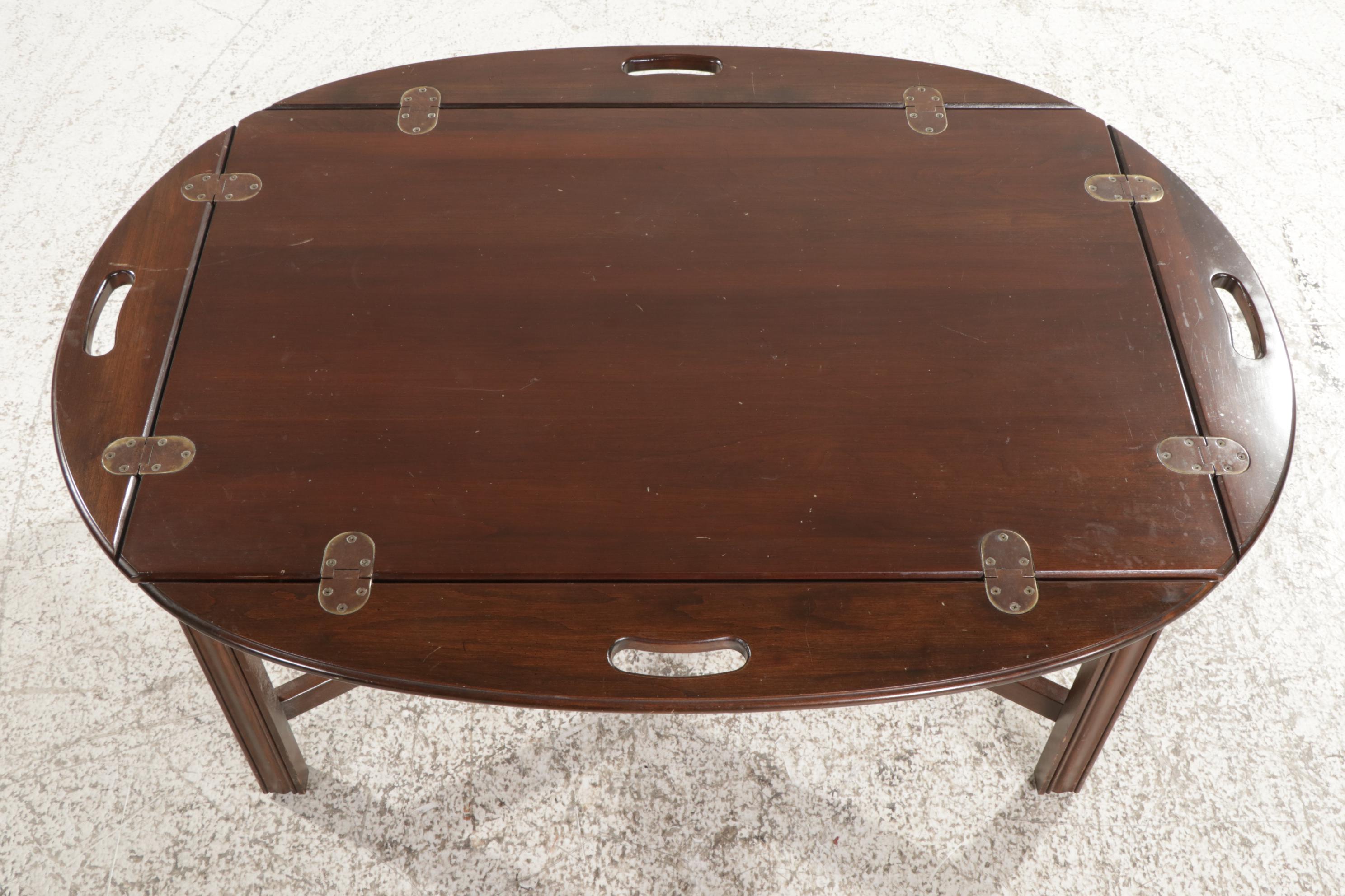 Ethan Allen Chippendale Style Cherrywood Butler's Tray Coffee Table, 1980s