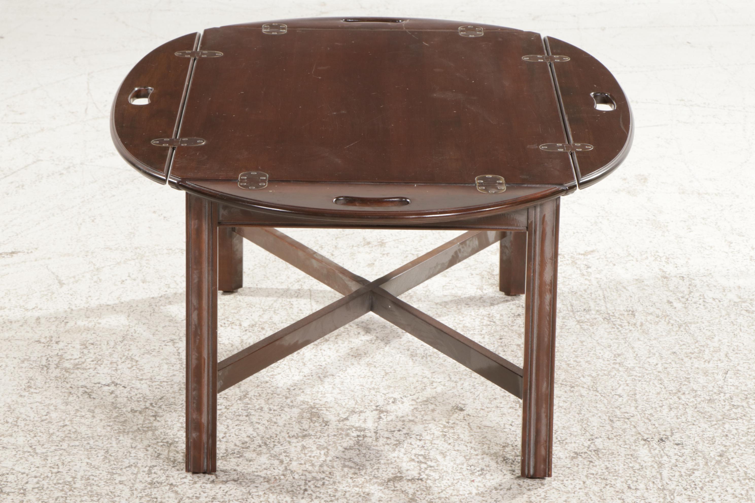 Ethan Allen Chippendale Style Cherrywood Butler's Tray Coffee Table, 1980s
