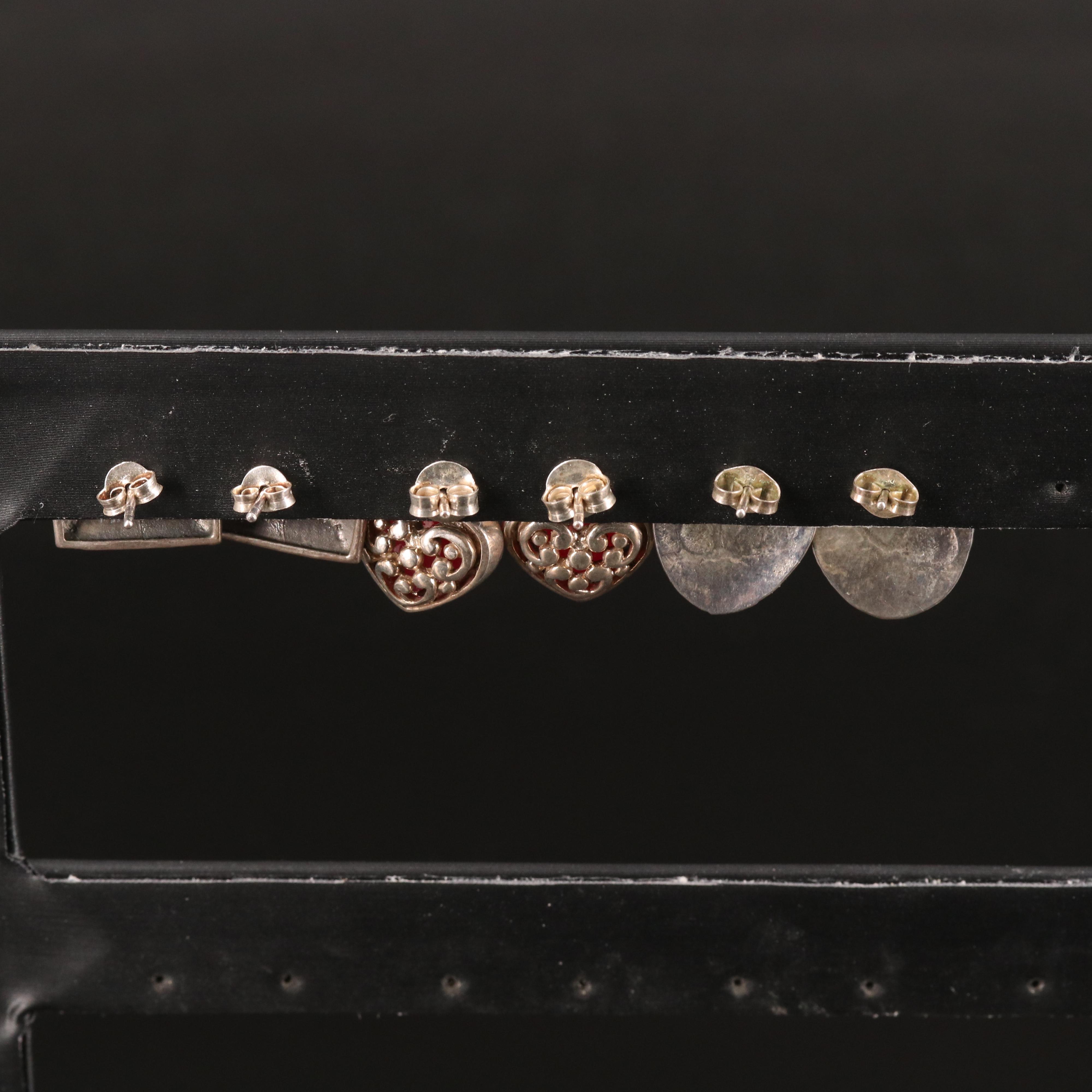 Black Onyx, Marcasite and Faux Turquoise Earrings in Sterling