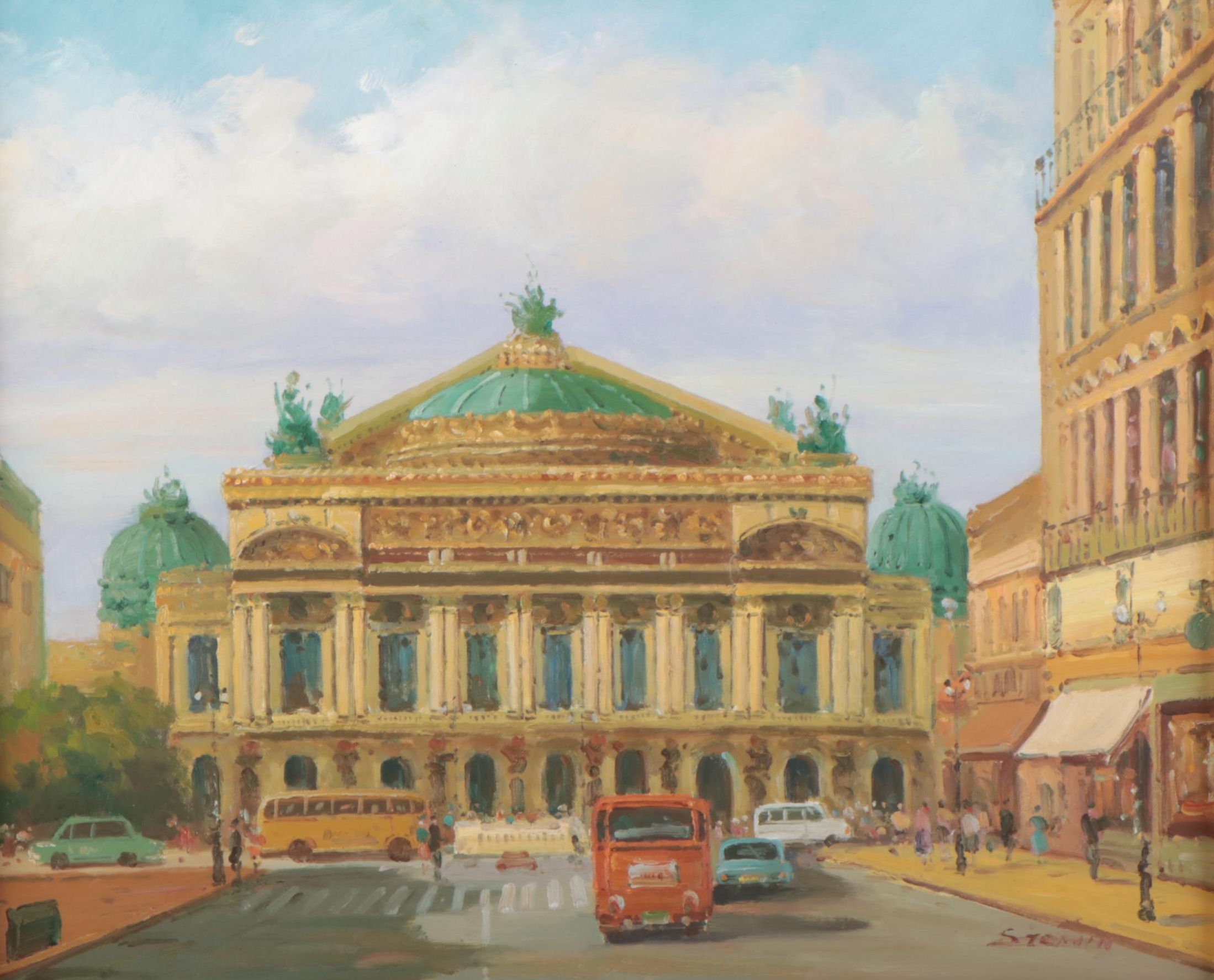 Alexsandr Stravin Street Scene Oil Painting of Palais Garnier, Paris