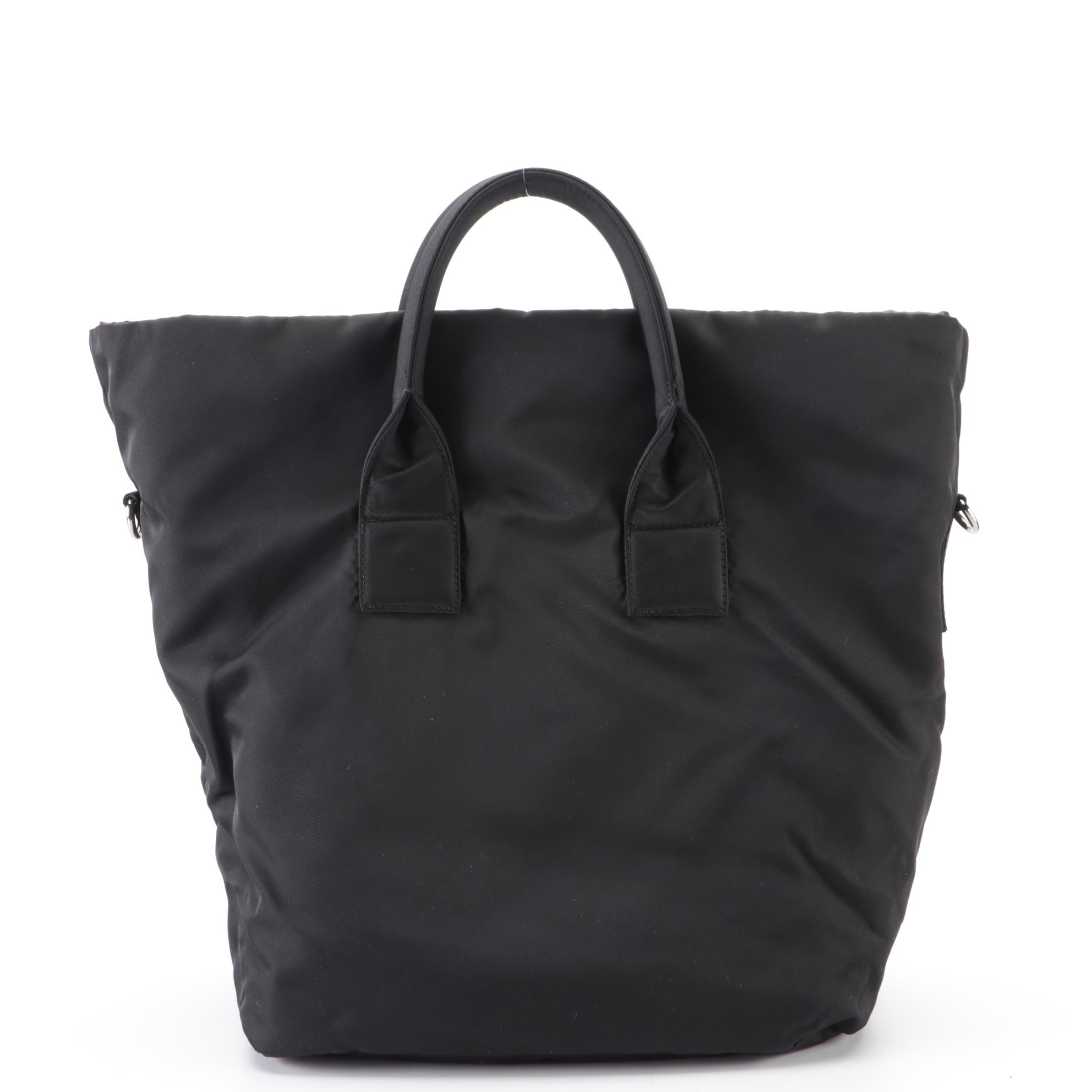 Prada Tote Bag in Camo Print/Black Nylon with Leather Trim