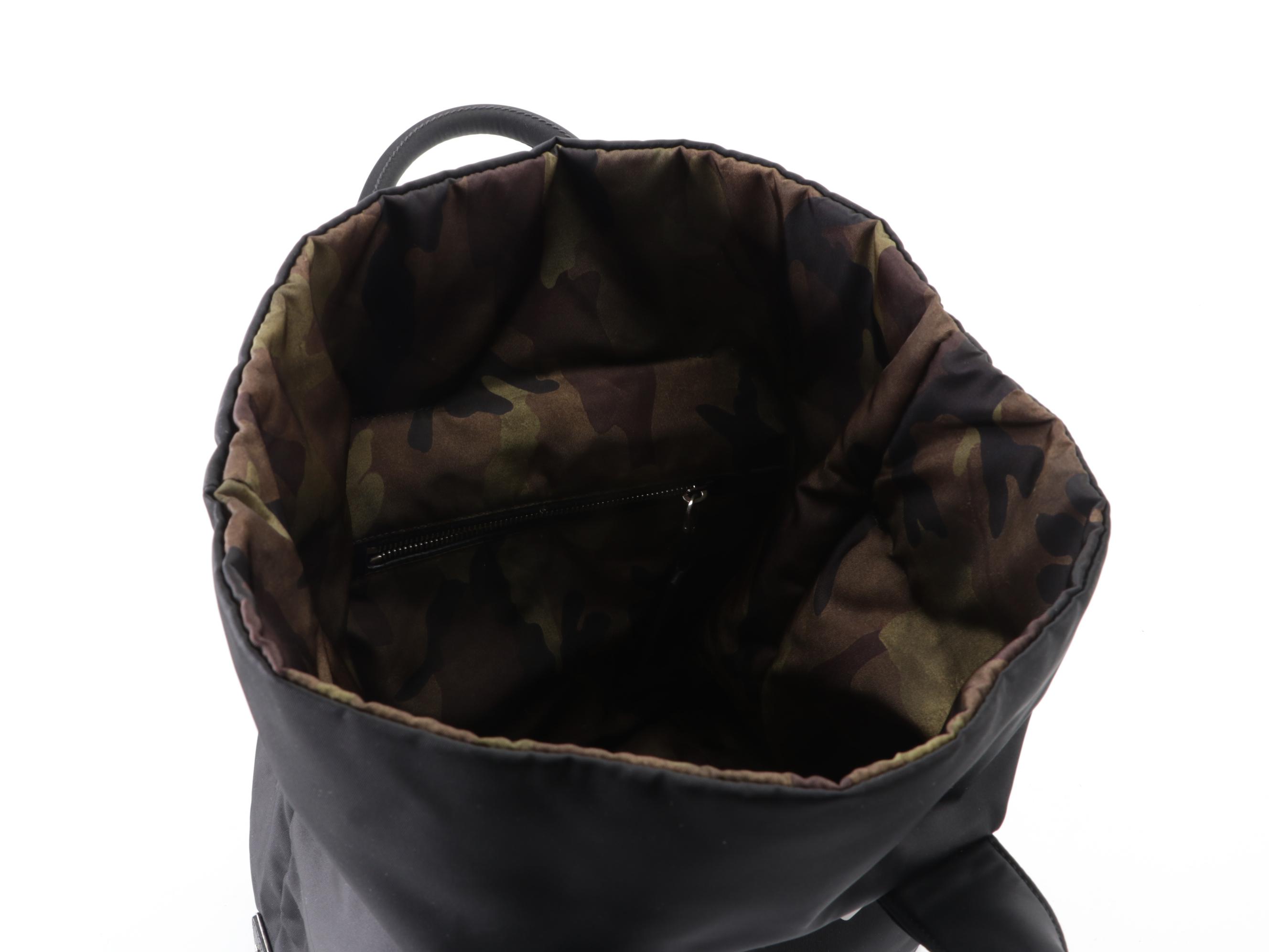 Prada Tote Bag in Camo Print/Black Nylon with Leather Trim
