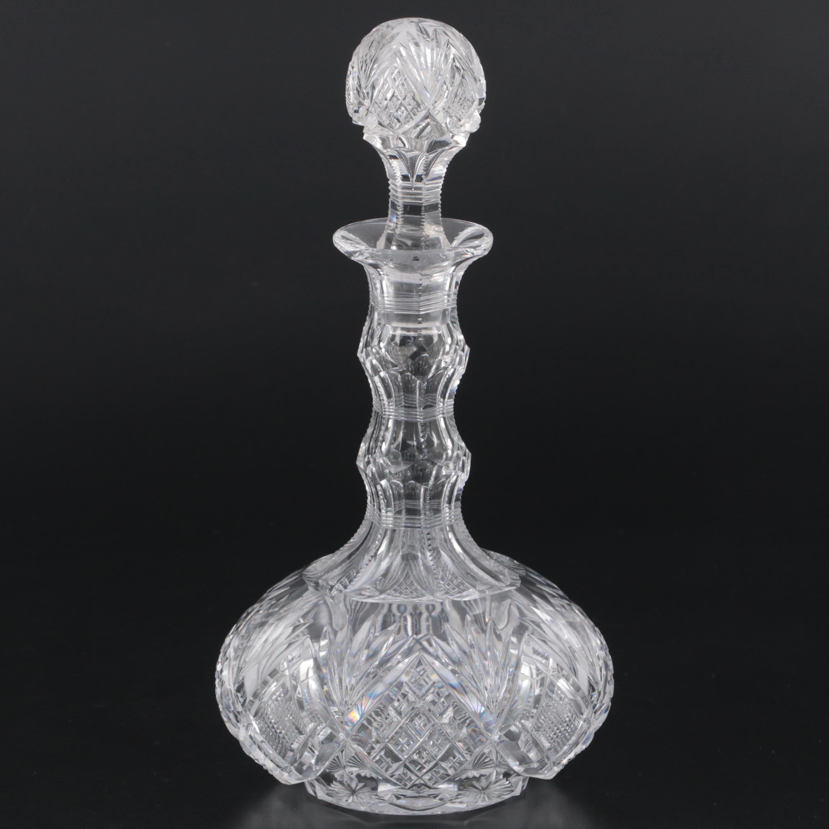 Libbey "Harvard" American Brilliant Cut Glass Decanter and Cordial Glasses