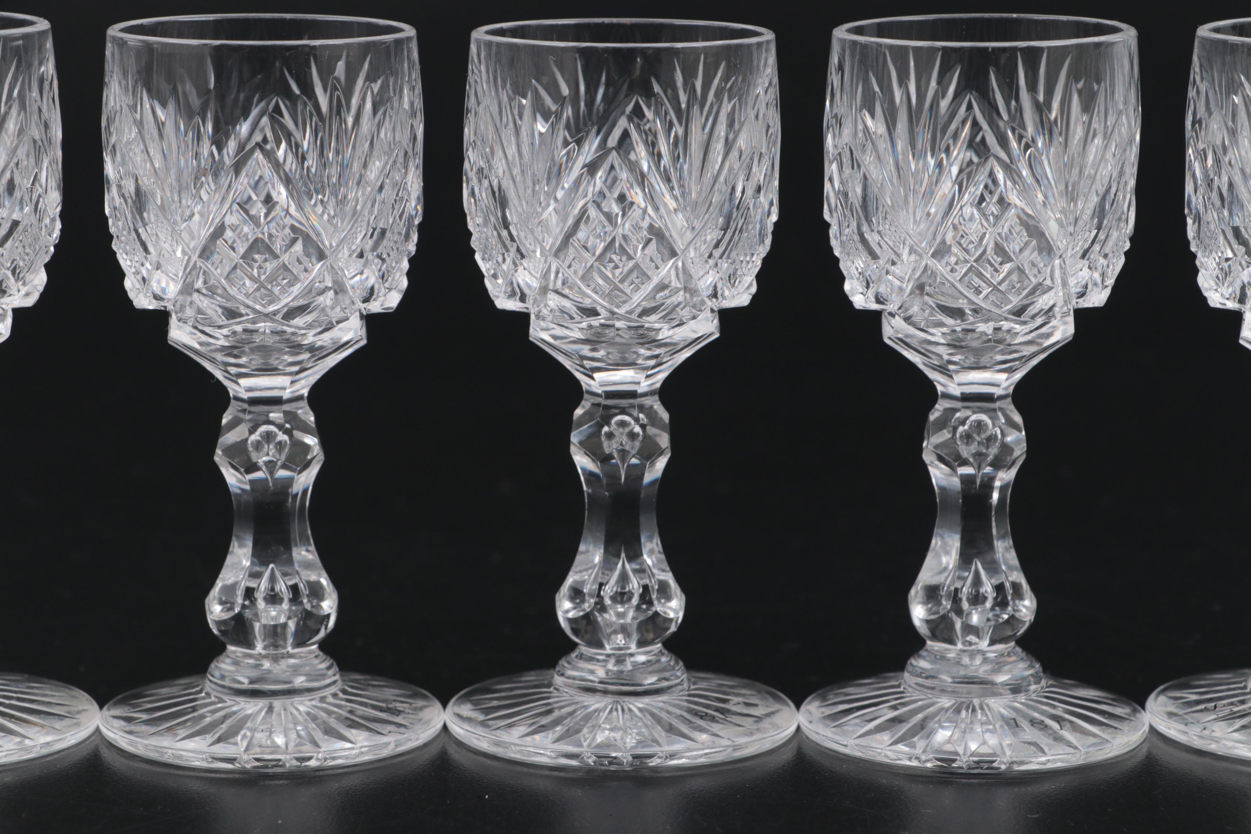 Libbey "Harvard" American Brilliant Cut Glass Decanter and Cordial Glasses