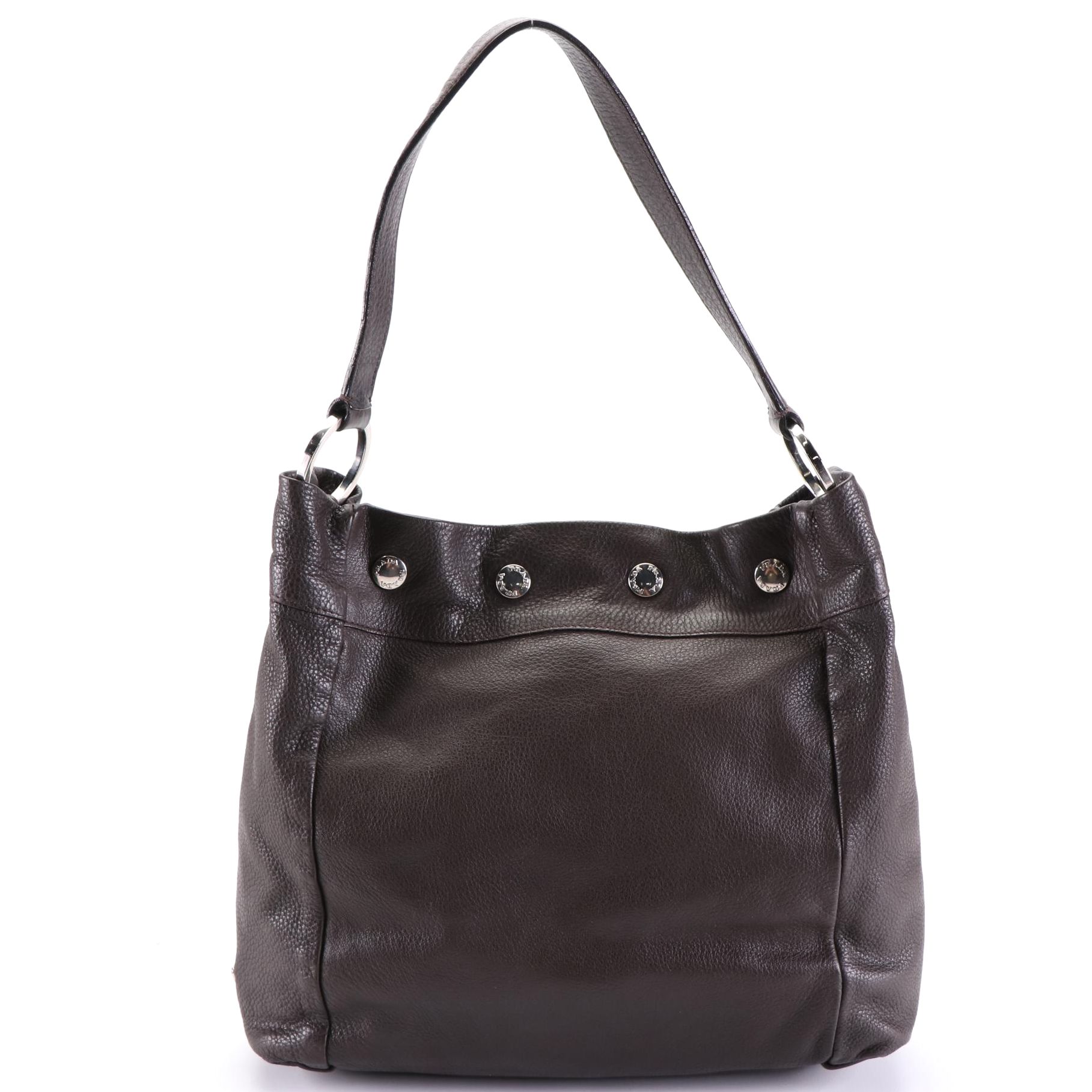 Prada Small Snap Shoulder Bag in Dark Brown Deerskin Leather