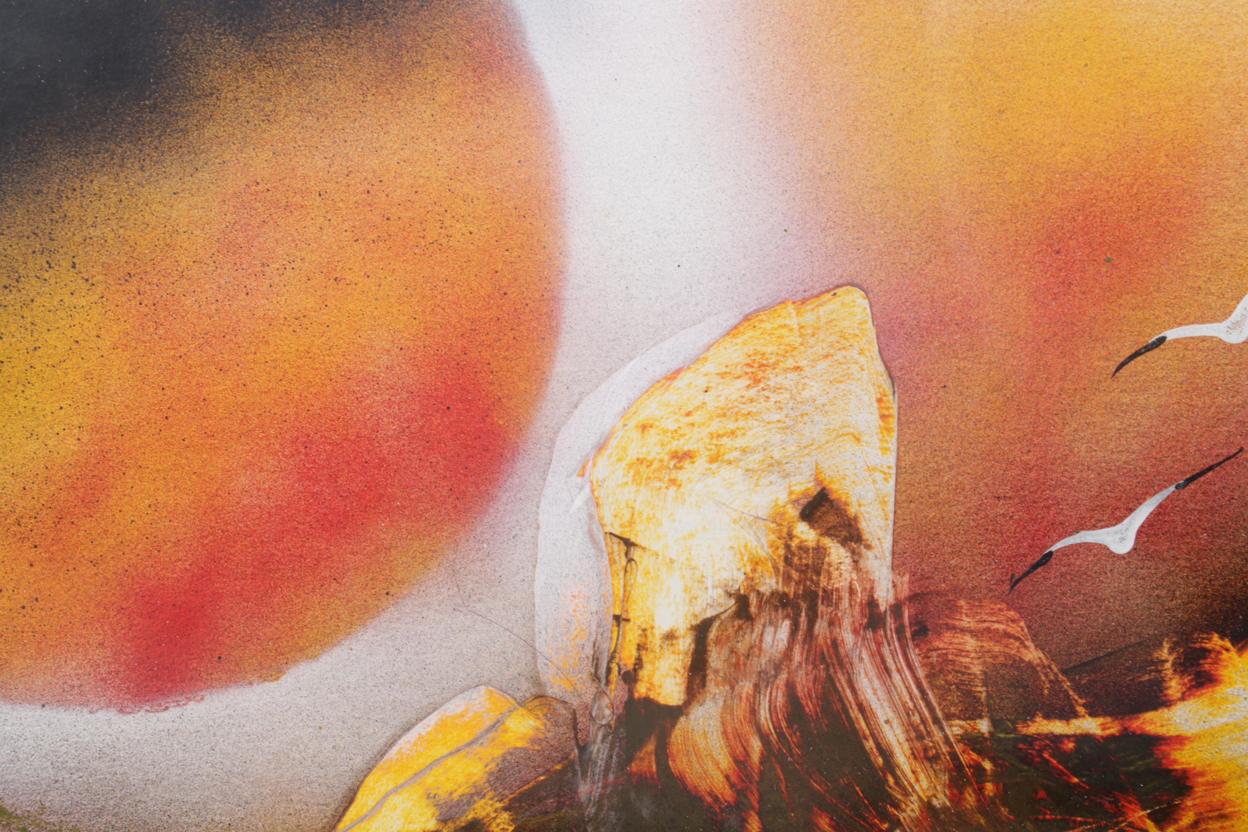 Folk Art Acrylic Painting of Southwestern Landscape With Cacti