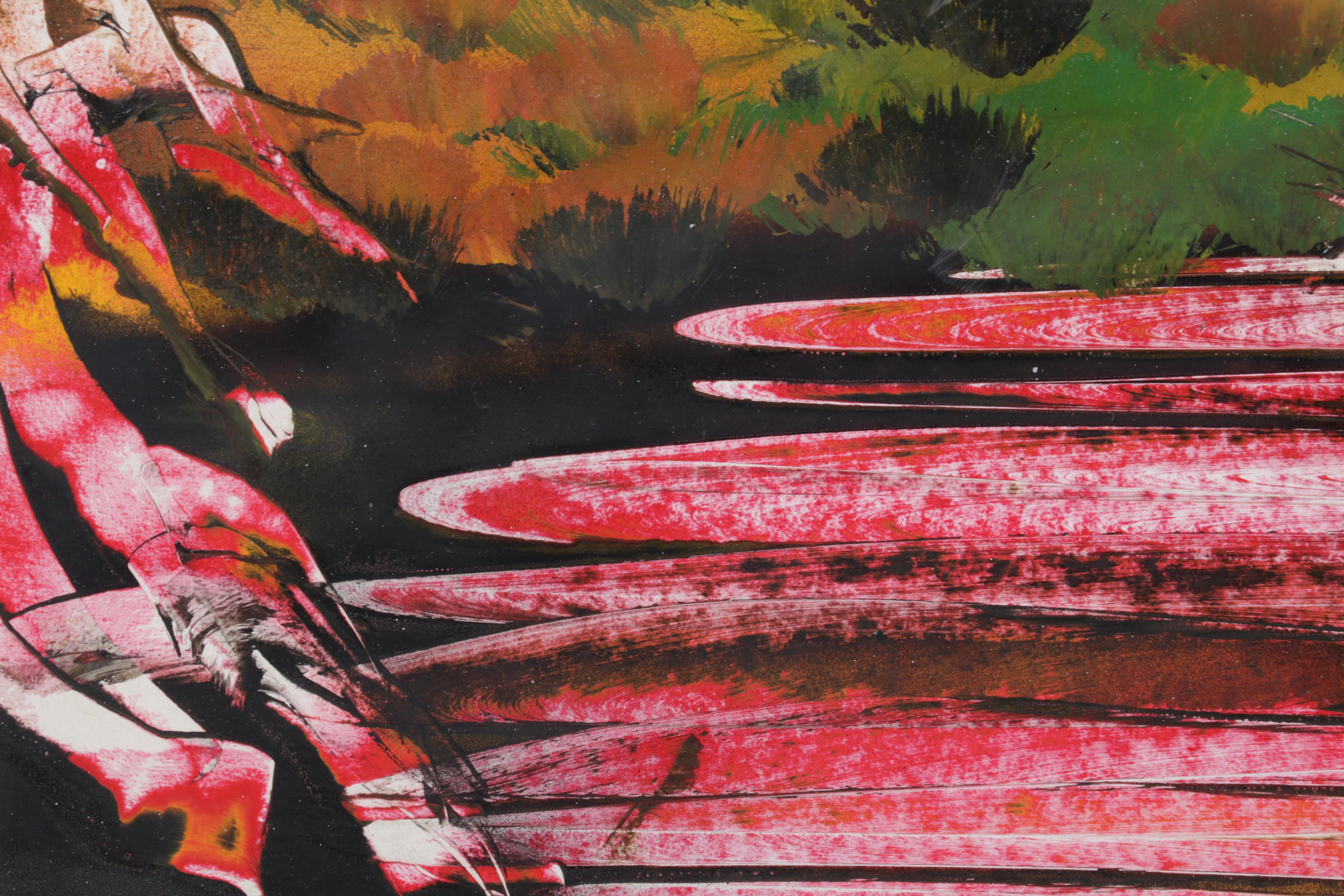 Folk Art Acrylic Painting of Southwestern Landscape With Cacti