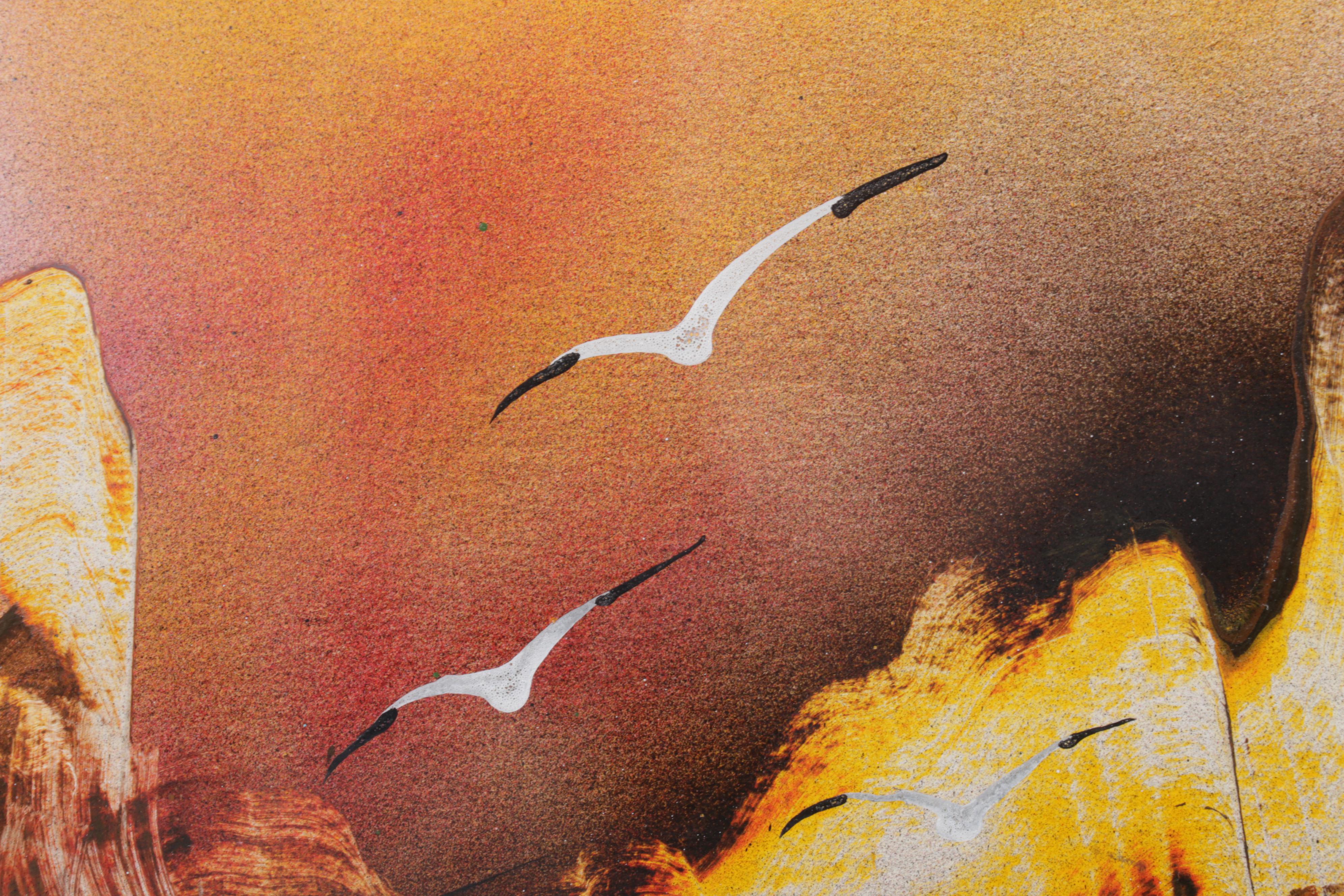 Folk Art Acrylic Painting of Southwestern Landscape With Cacti