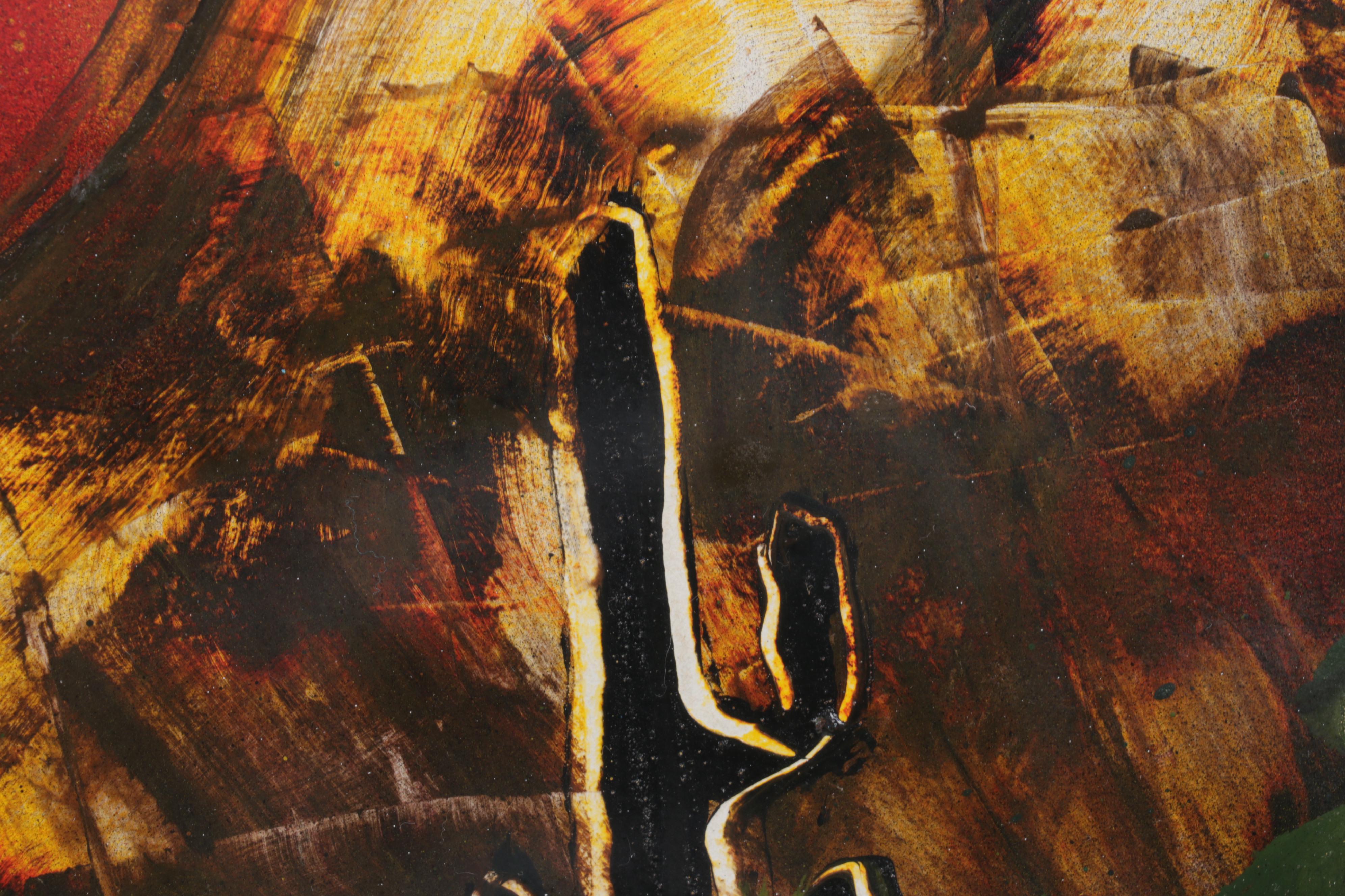 Folk Art Acrylic Painting of Southwestern Landscape With Cacti