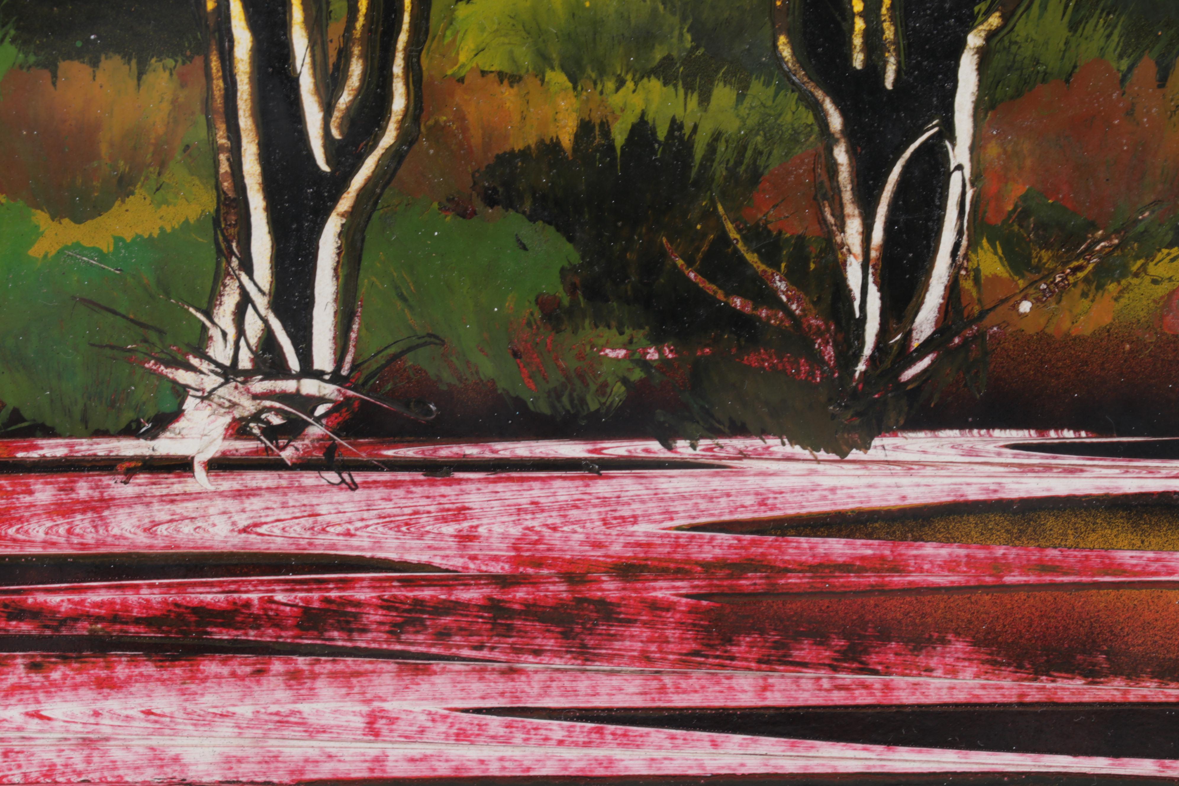 Folk Art Acrylic Painting of Southwestern Landscape With Cacti