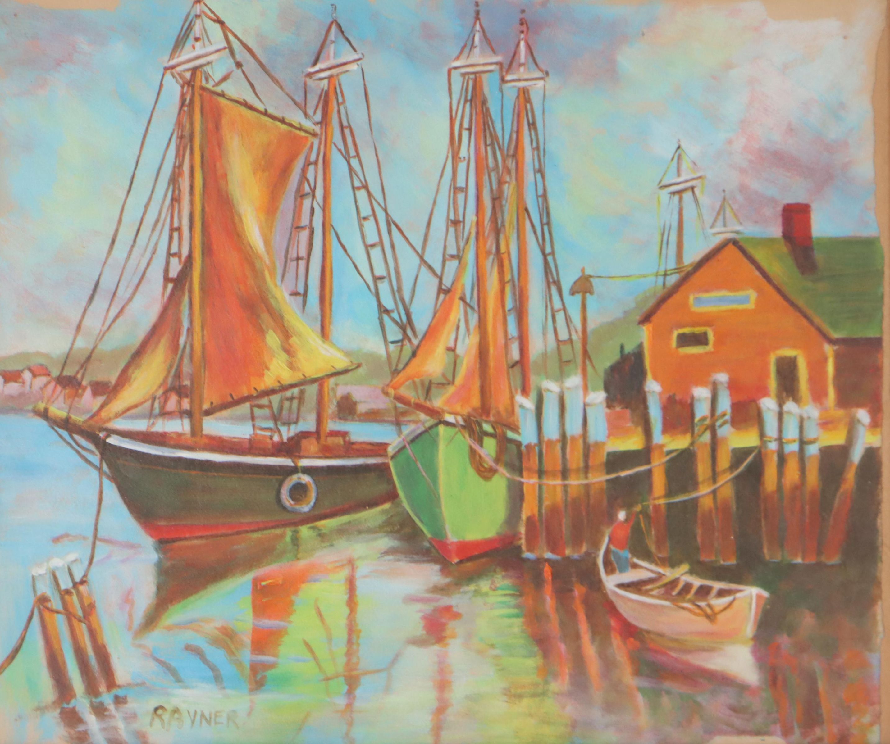 Watercolor Painting of Harbor Scene